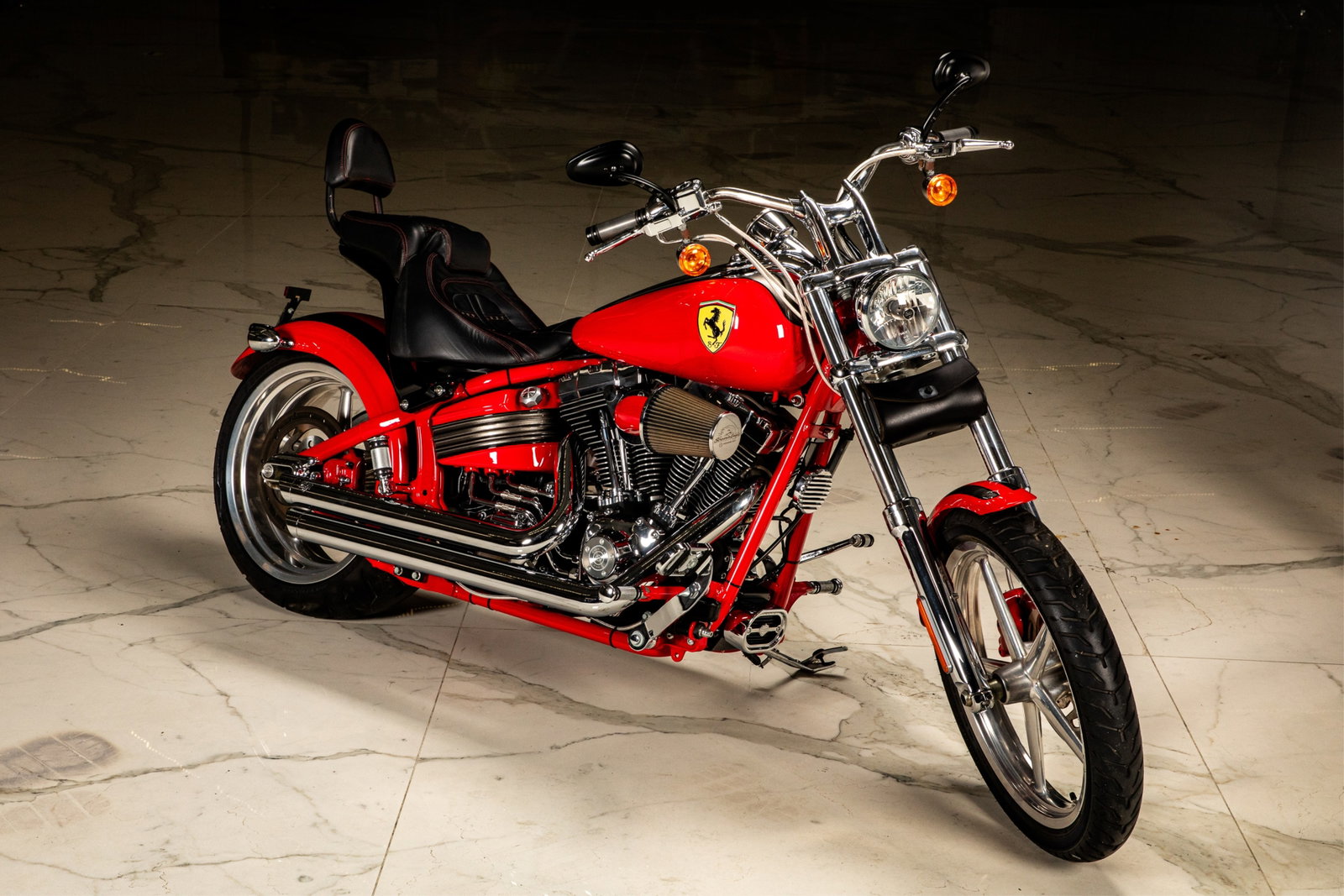 CUSTOMIZED HARLEY DAVIDSON ROCKER C: With aftermarket Ferrari Badge painting VIN: 1HD1JK5118Y087174 Year: 2008Make: HARLEY-DAVIDSON Model: Rocker C Series: FXCWC Vehicle Type: MOTORCYCLE Body Class: Motorcycle - CustomManufacturer: