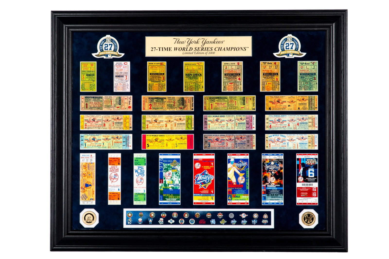 FRAMED NEW YORK YANKEES TICKETS: H. 26" x W. 32 1/2"