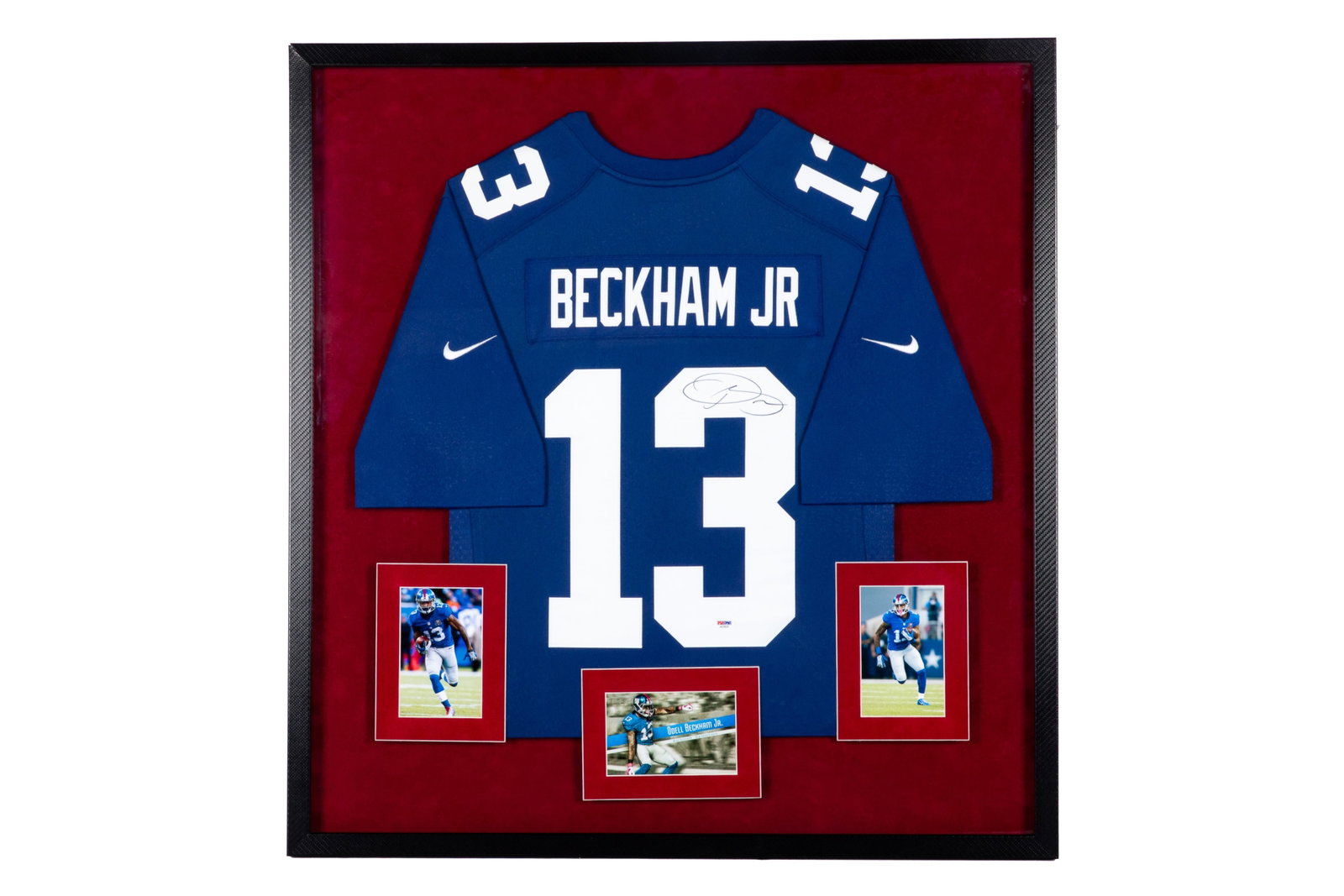ODELL BECKHAM JR. SIGNED JERSEY: Odell Beckham Jr. signed #13 New York Giants jersey. Framed measurements: H. 34 3/4" x W. 33" This lot does not come with a Letter orCertificate of Authenticity.