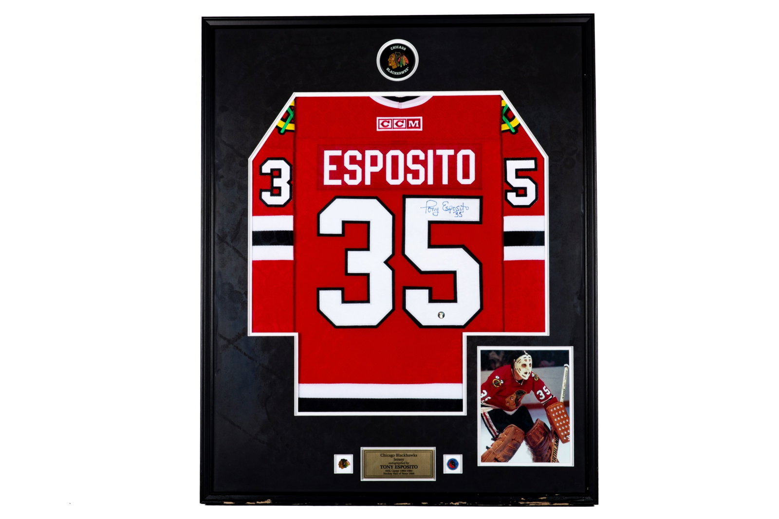 TONY ESPOSITO FRAMED AUTOGRAPHED JERSEY & PUCK (1 of 2)