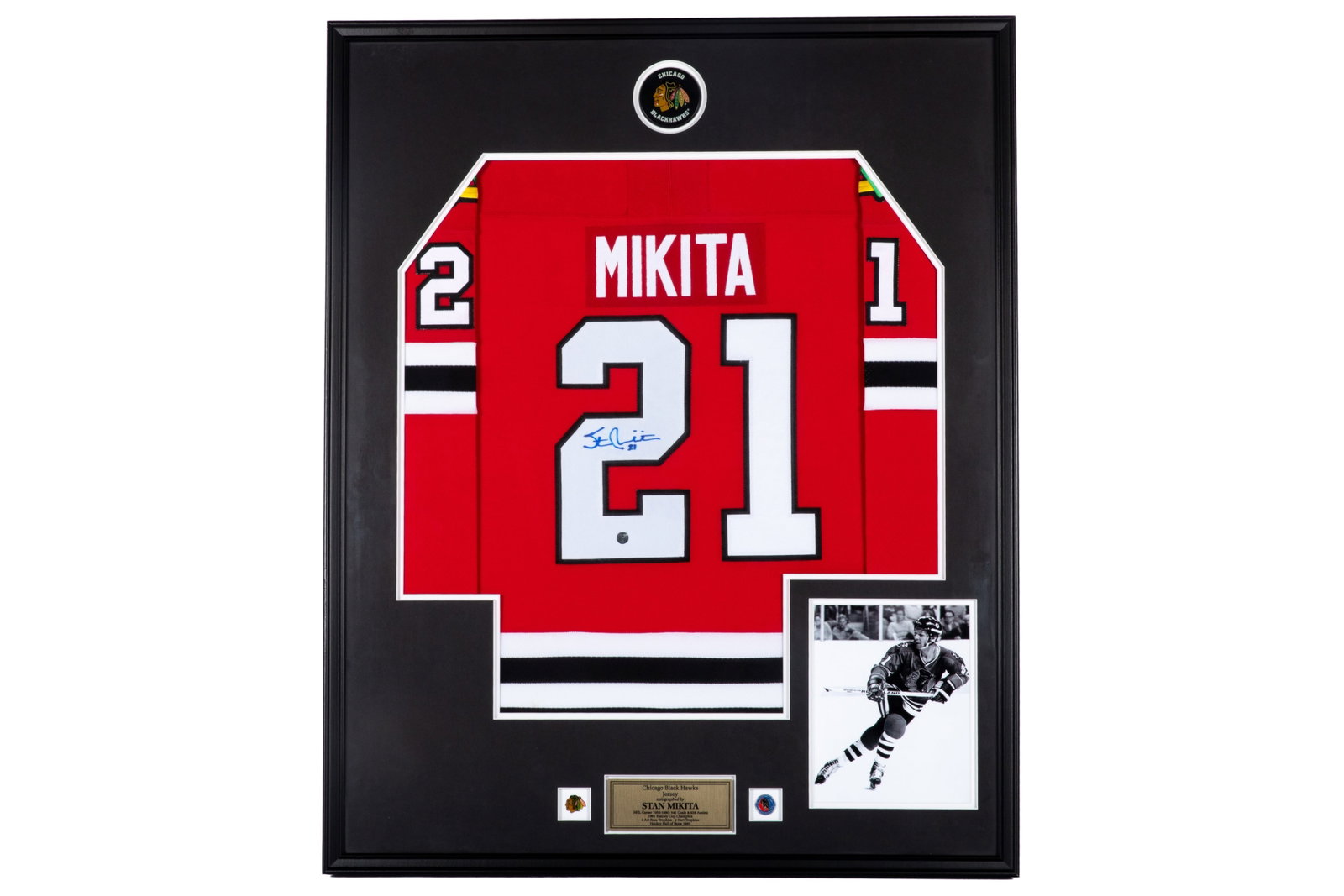 STAN MIKITA FRAMED SIGNED JERSEY & PUCK (1 of 2)