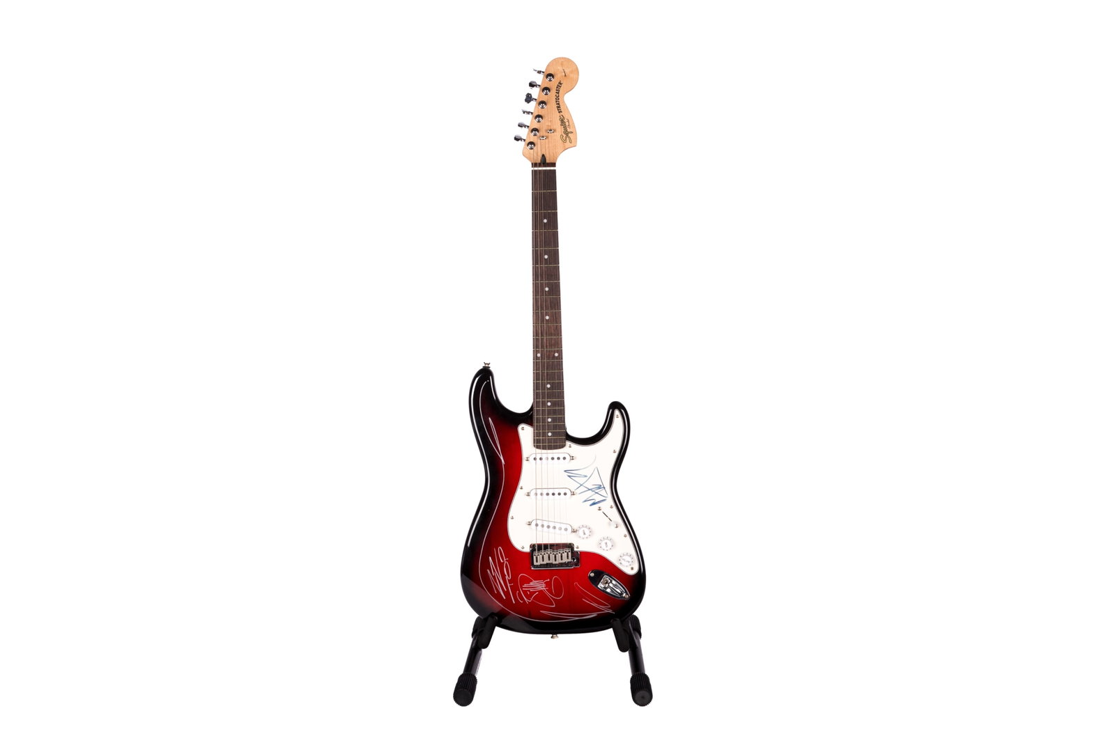 FENDER SQUIER STRATOCASTER GUITAR WITH SIGNATURES: Serial number IC070635827. L. 39" This lot does not come with a Letter or Certificate of Authenticity.