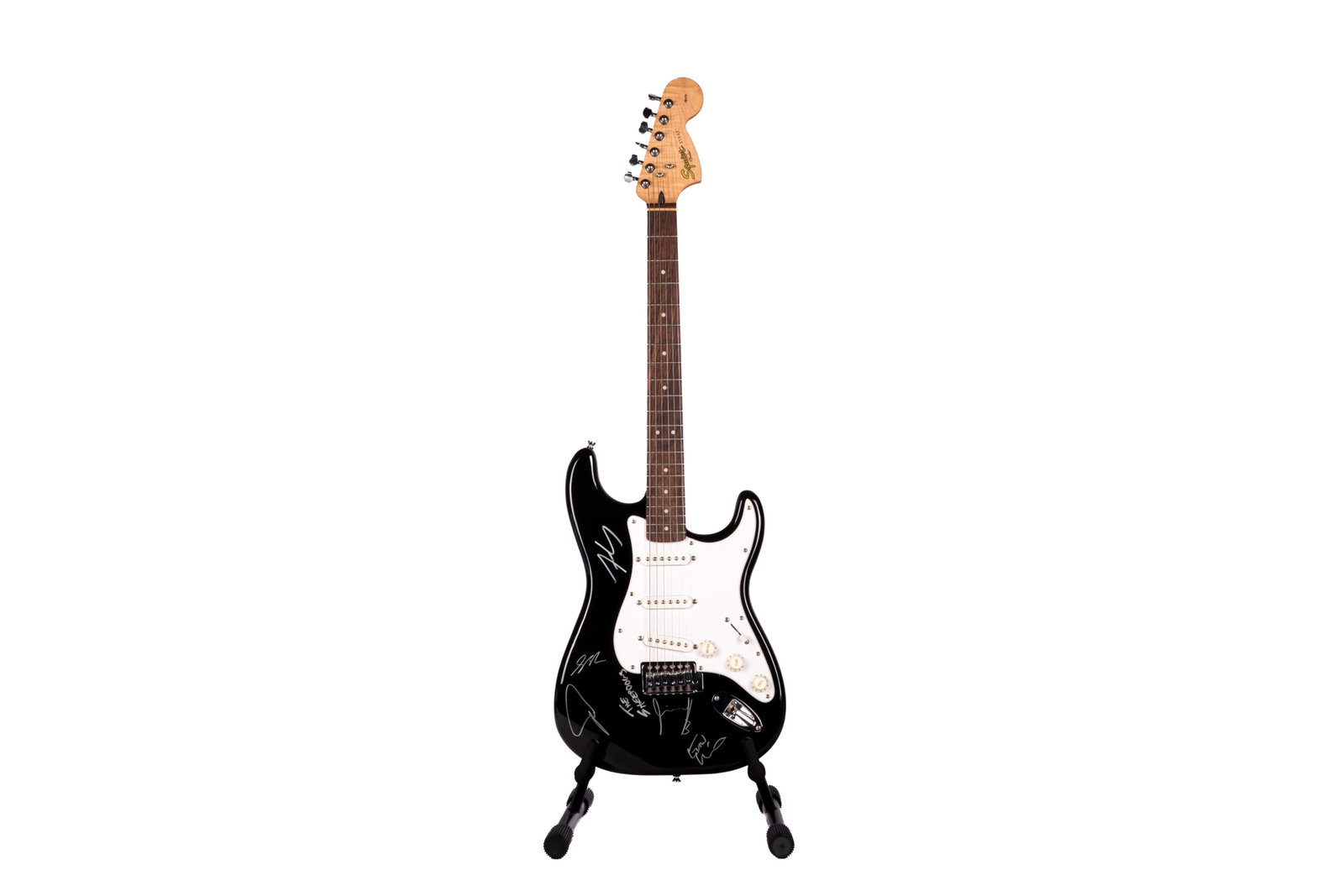 FENDER SQUIER STRAT GUITAR SIGNED BY THE SHEEPDOGS: L. 39 1/2", S/N iCS13264953