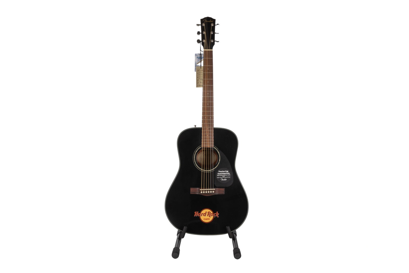 ACOUSTIC HARD ROCK CAFE FENDER GUITAR: L. 41 3/4", Model#: DG8SHARDROCKBLK, Serial#: CC131120112