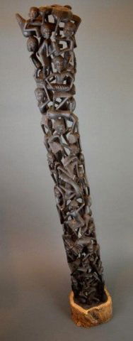 African ebony carving: - The Tree of Life, Makonde tribe (Kenya). H: 53 in. (135 cm.)