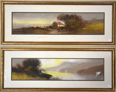 Two Works: Robert Winthrop Chandler: Pastel on paper Landscape featuring cottage with red roof, signed lower right Unframed: 5 3/8 in. x 23 3/8 in. Framed: 11 3/4 in. x 29 3/4 in.