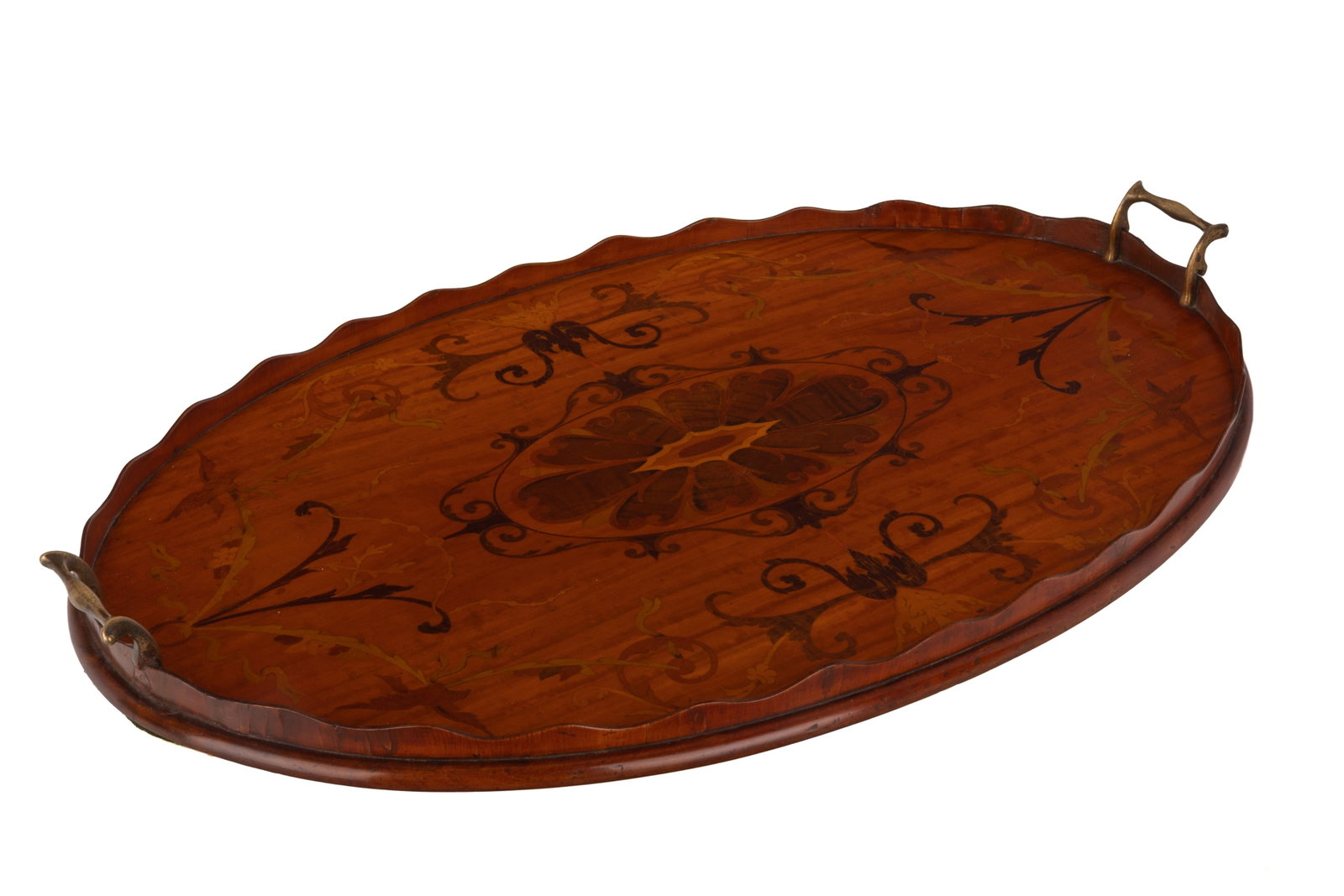 VICTORIAN OVAL INLAID SATINWOOD SERVING TRAY (1 of 1)