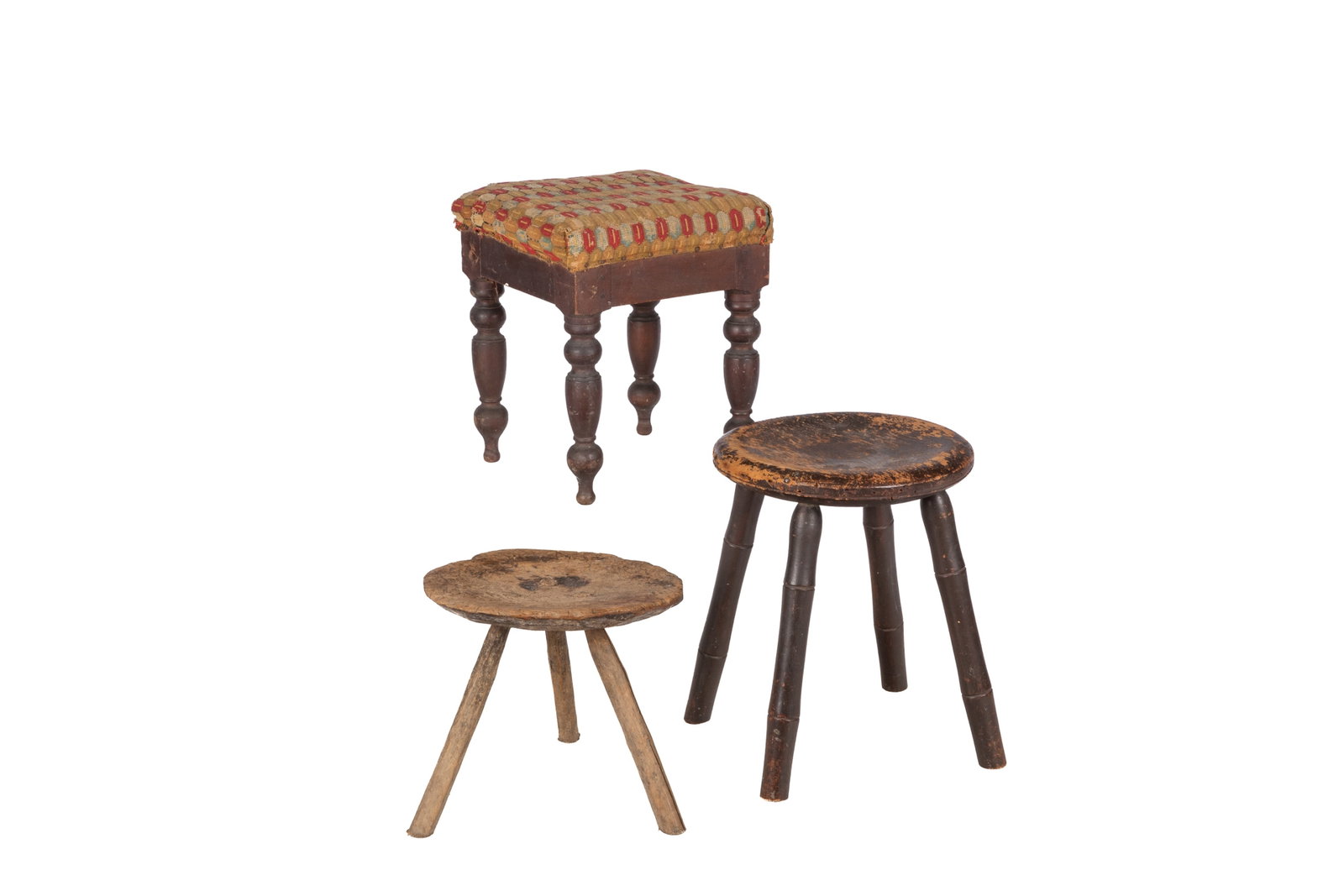 THREE ANTIQUE COUNTRY STOOLS (1 of 1)