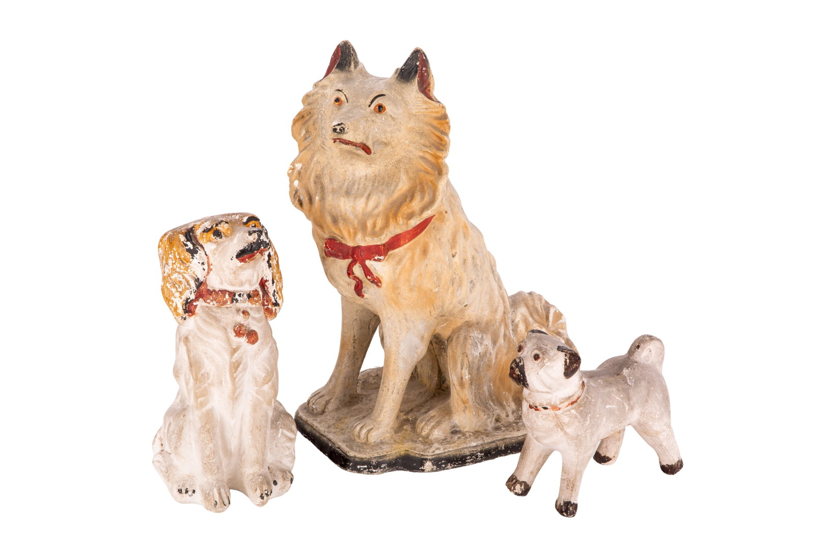THREE ANTIQUE AMERICAN CHALKWARE DOGS (1 of 1)