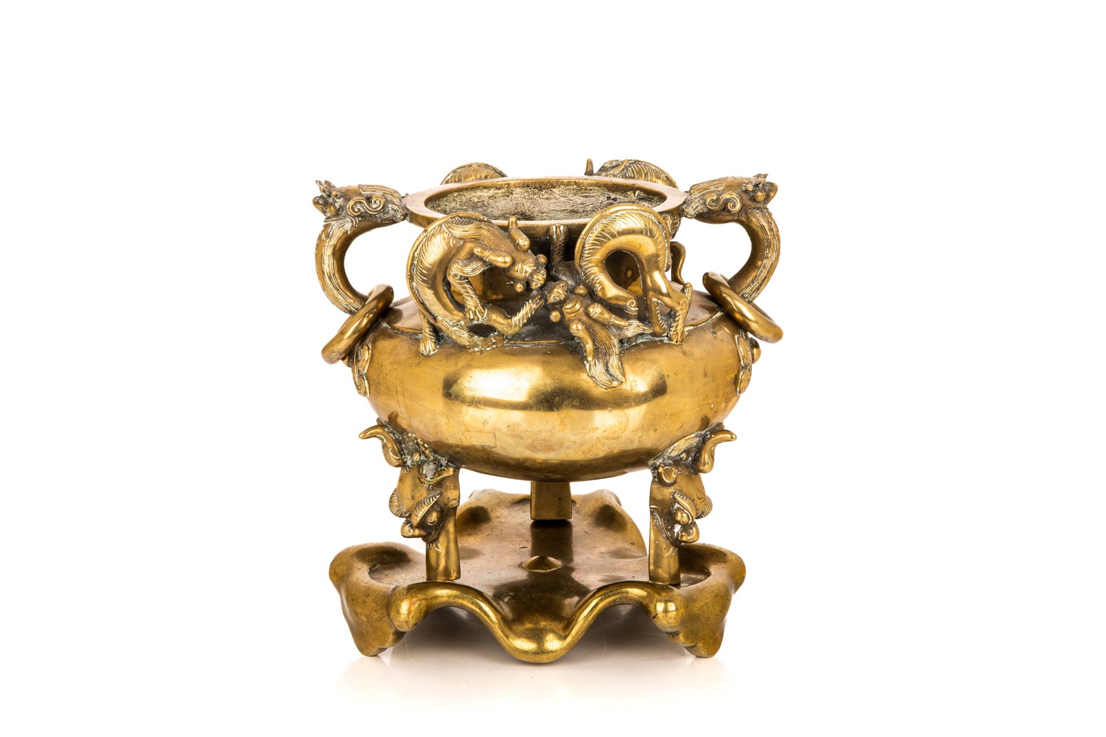 GILT BRONZE DRAGON DING CENSER AND STAND (1 of 1)
