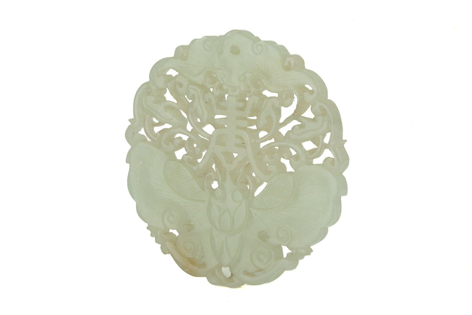 RETICULATED PALE CELADON JADE SHOU CIRCULAR PLAQUE (1 of 3)