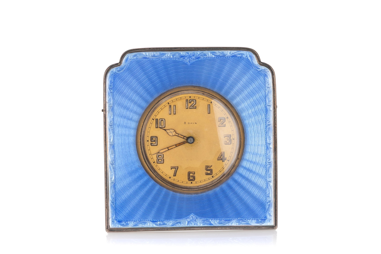 ART DECO GUILLOCHE ENAMEL & SILVER DESK CLOCK (1 of 5)