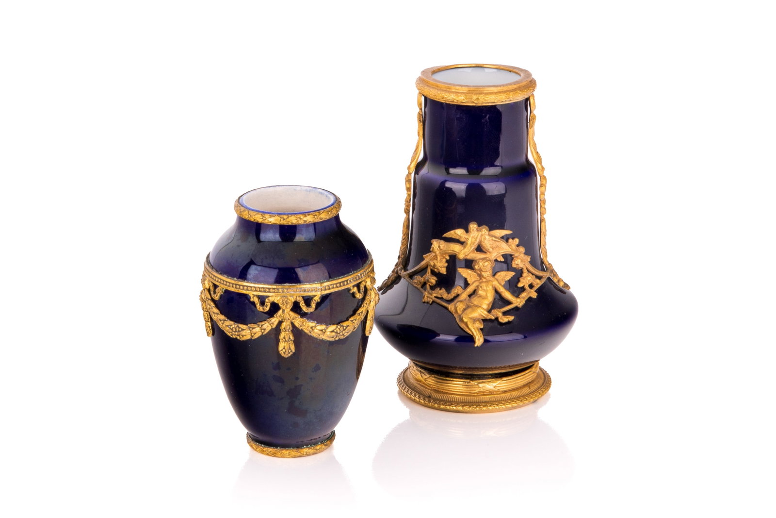 TWO FRENCH SEVRES COBALT BLUE PORCELAIN VASES (1 of 3)