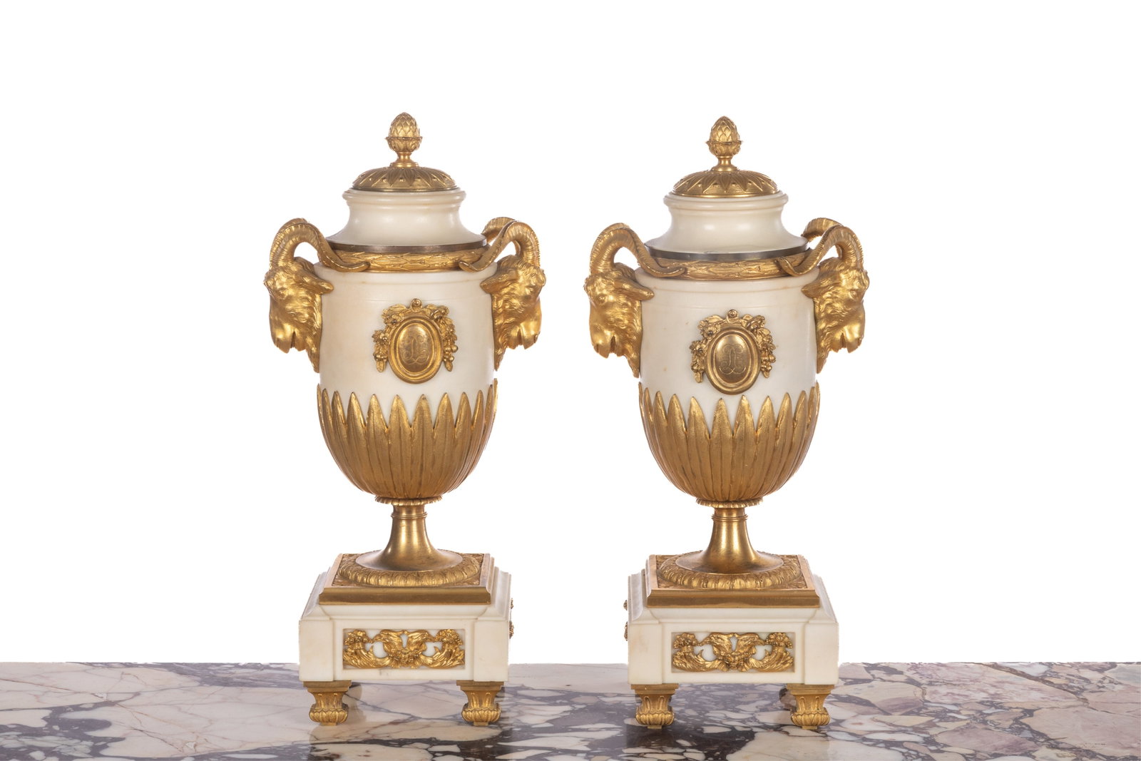 FRENCH LOUIS XVI ORMOLU MOUNTED MARBLE URNS (1 of 6)