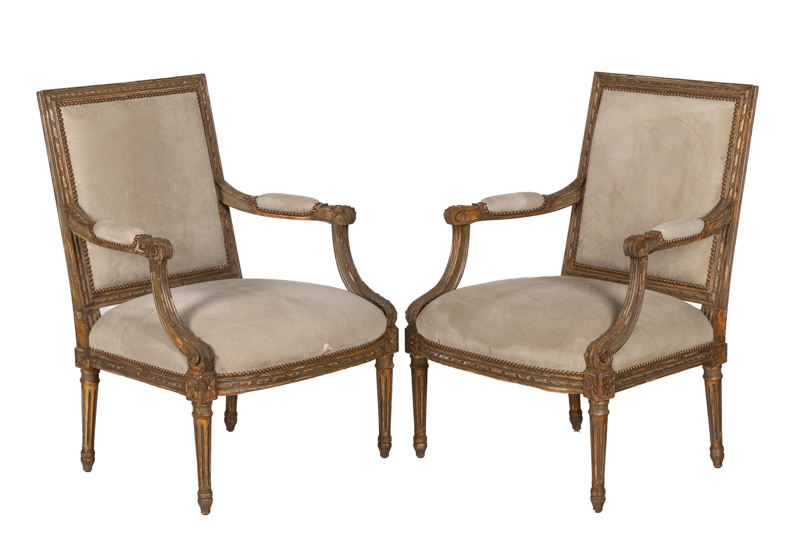 PAIR OF LOUIS XVI GILDED & PAINTED ARMCHAIRS (1 of 4)