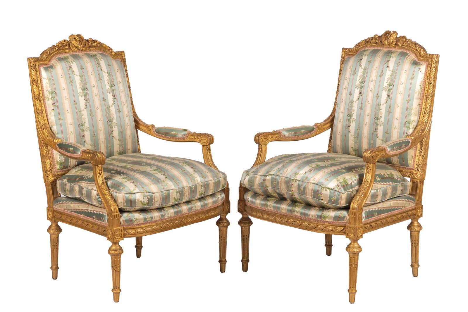 PAIR FRENCH LOUIS XVI UPHOLSTRED ARMCHAIRS (1 of 4)