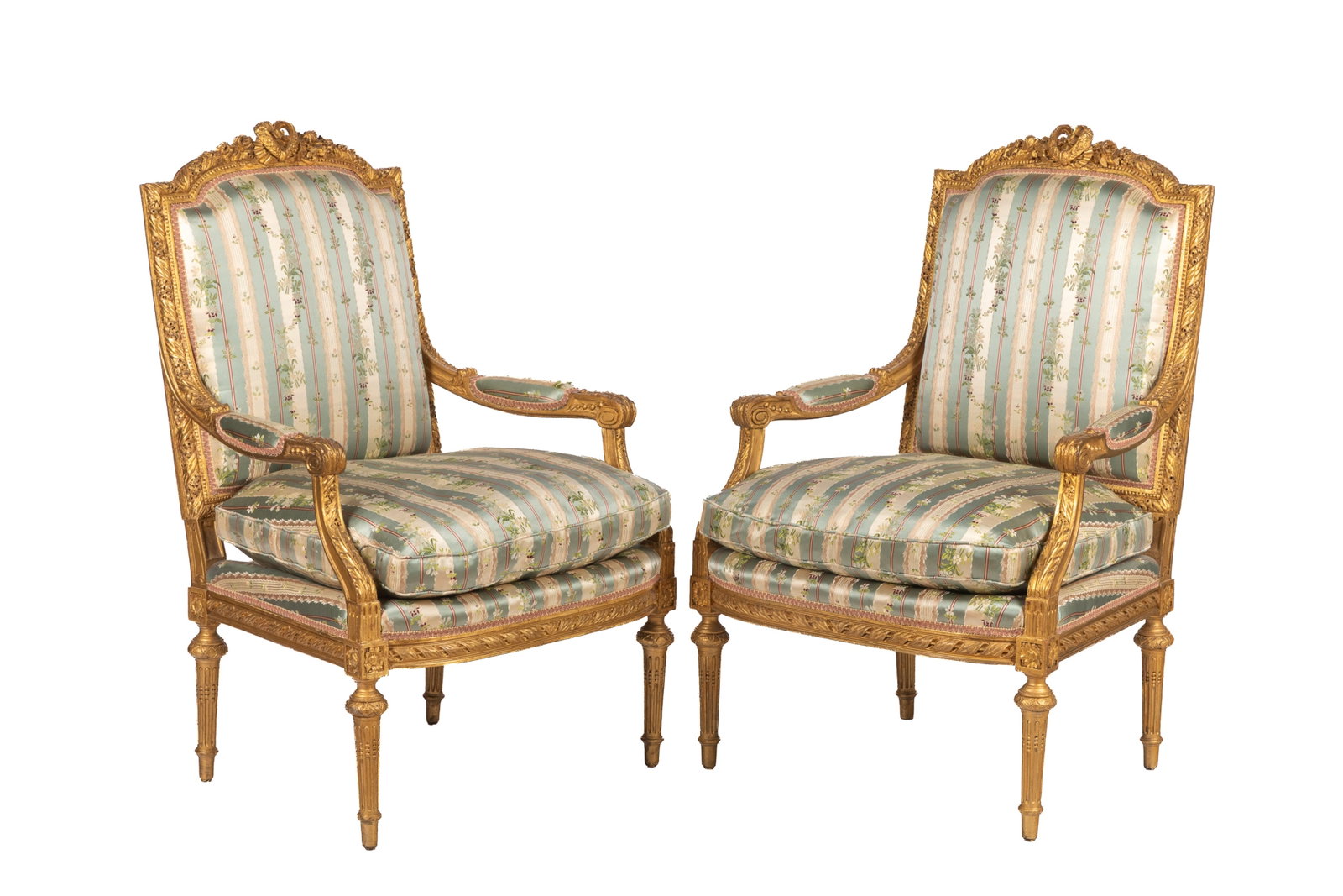 PAIR FRENCH LOUIS XVI UPHOLSTRED ARMCHAIRS (1 of 4)