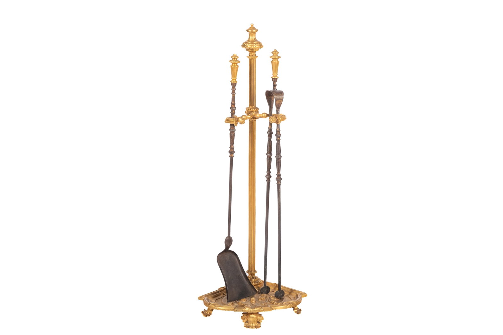 FRENCH LOUIS XVI GILT BRONZE FIRETOOLS & STAND: H 33in