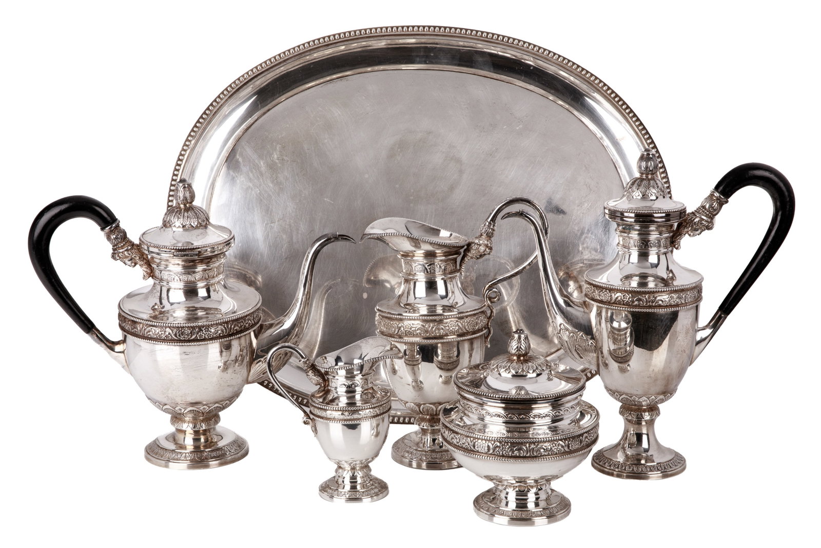 AUSTRIAN EMPIRE SIX-PC TEA & COFFEE SERVICE, 3841g (1 of 2)