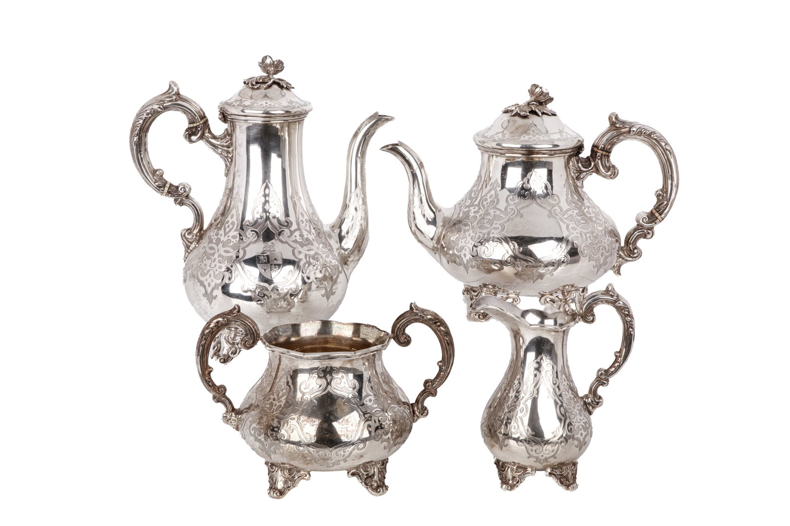 FOUR PCS VICTORIAN SILVER TEA & COFFEE SET, 2150g (1 of 3)