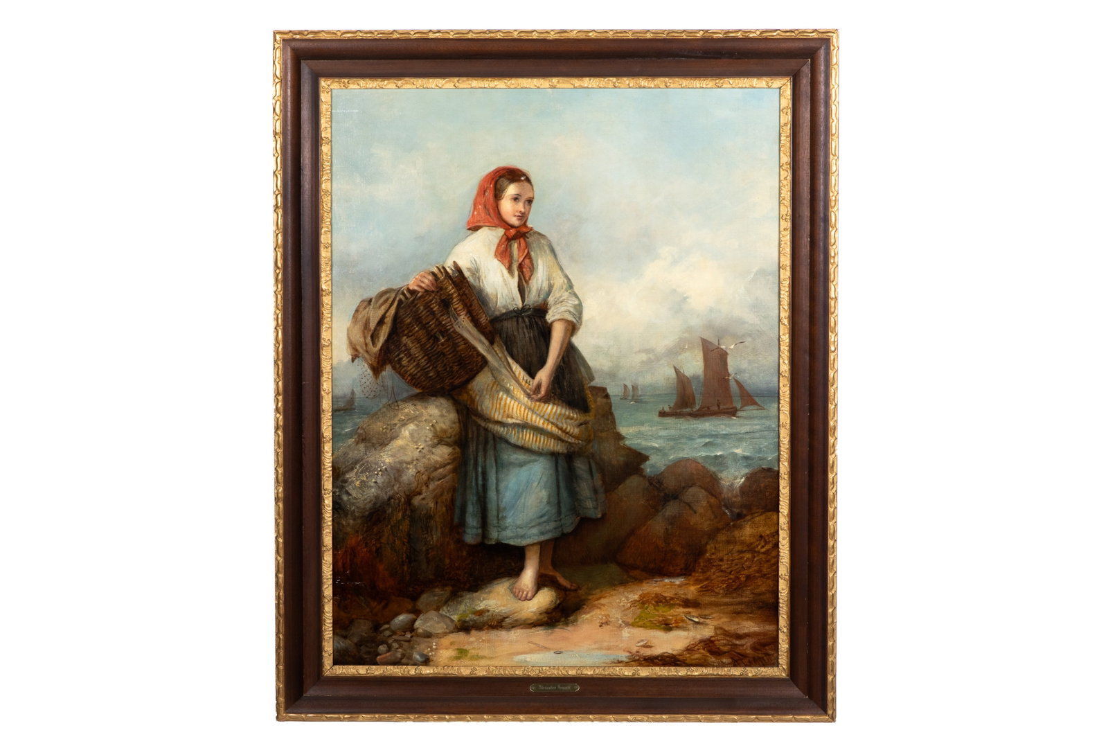 ALEXANDER LEGGETT (Scottish, 1828-1884): No. 1: Waiting for the Boats Oil on canvas Attribution on frame Label and title on verso H. 36 1/4" x 28" (92cm x 91cm)