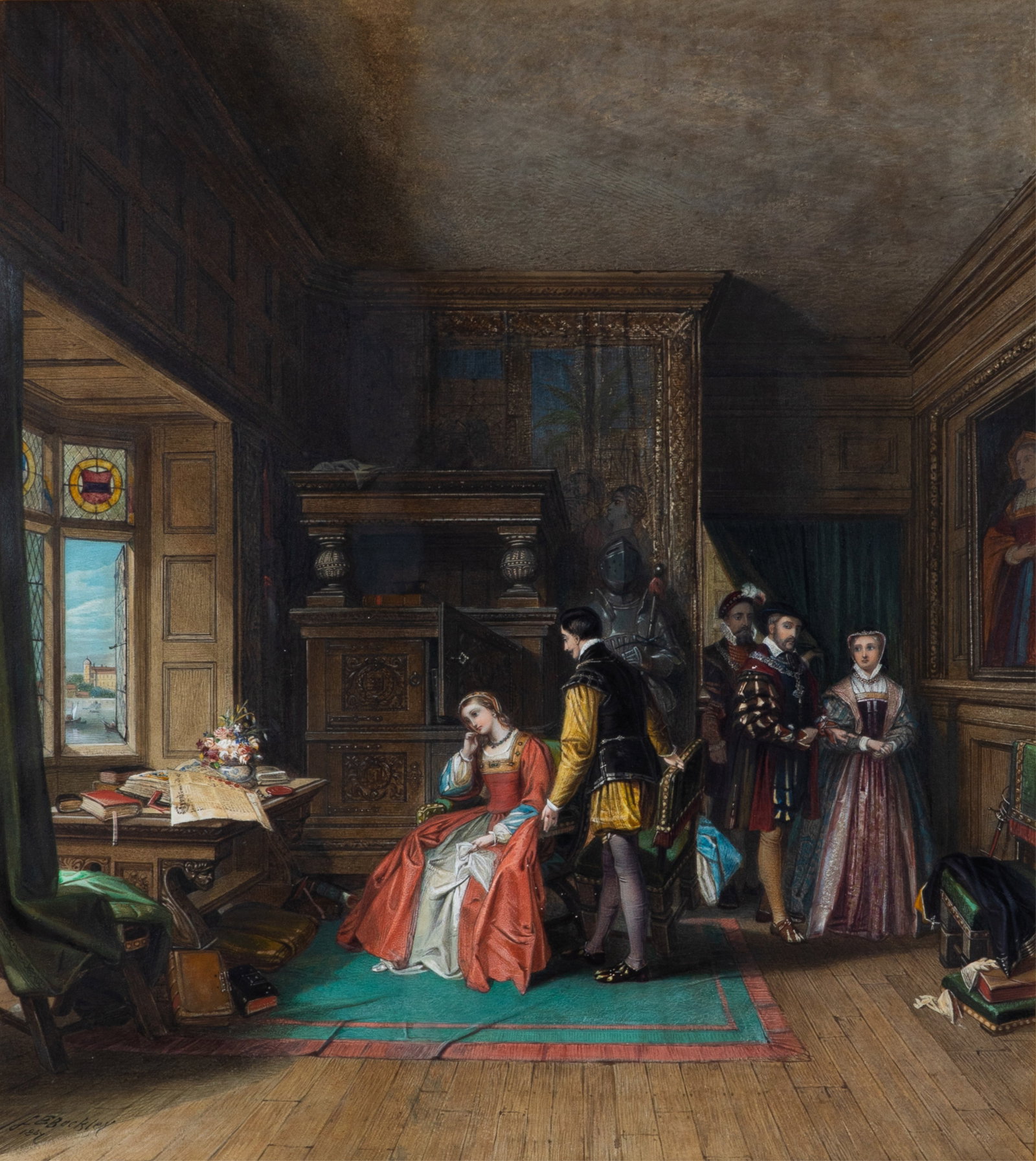 JOHN EDMUND BUCKLEY (English, 1824-1876): Interior Royal Scene; Henry VIII (1867) Watercolour Signed and date bottom left H. 33 3/4in x W. 30 in