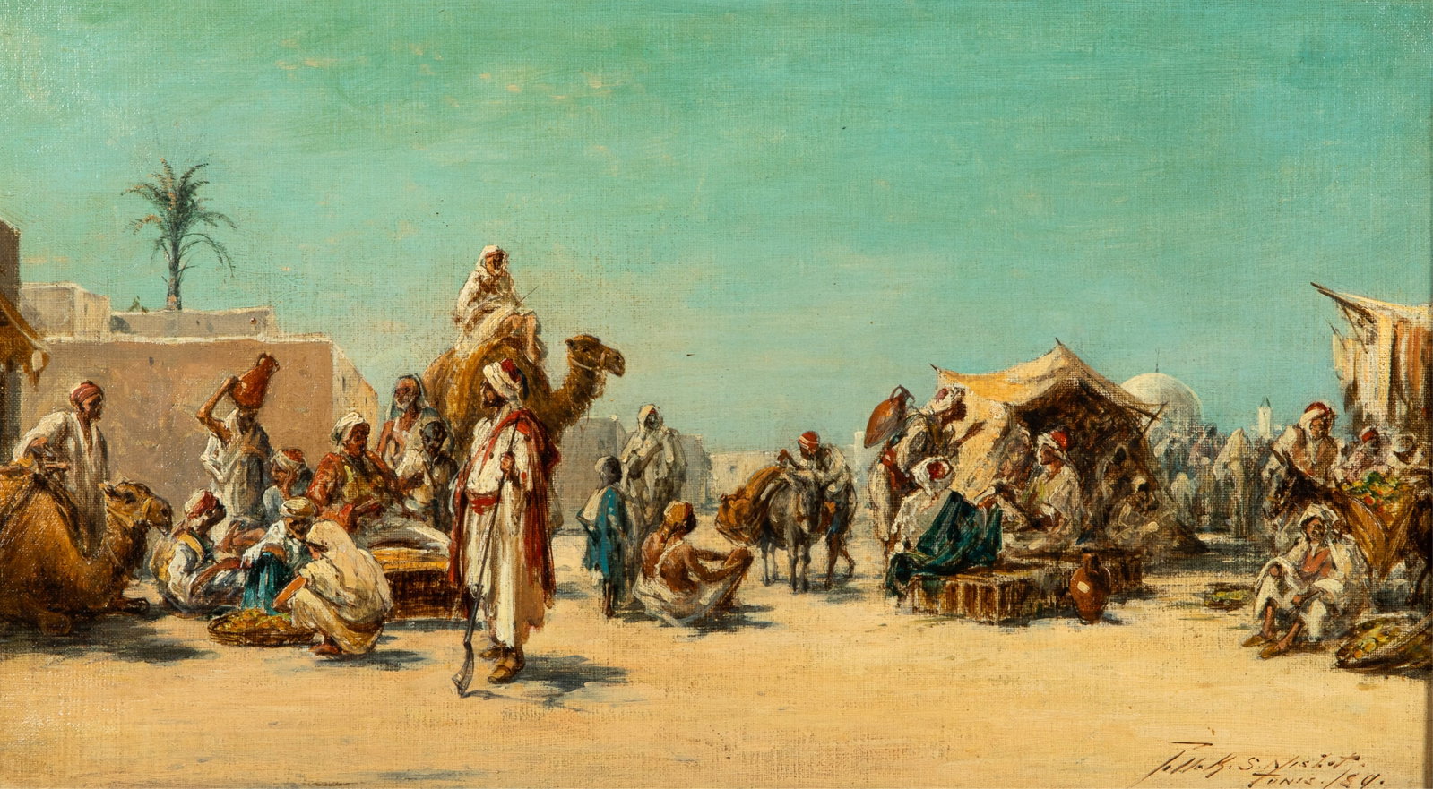 POLLOCK SINCLAIR NISBET (Scottish, 1848-1922): Tunis (1898) Oil on canvas Signed and dated bottom left Overall H. 20in x 27 7/8in (50.7cm x 70.5cm) Canvas H. 10 1/2in x 18 1/2in (26.6cm x 47cm)