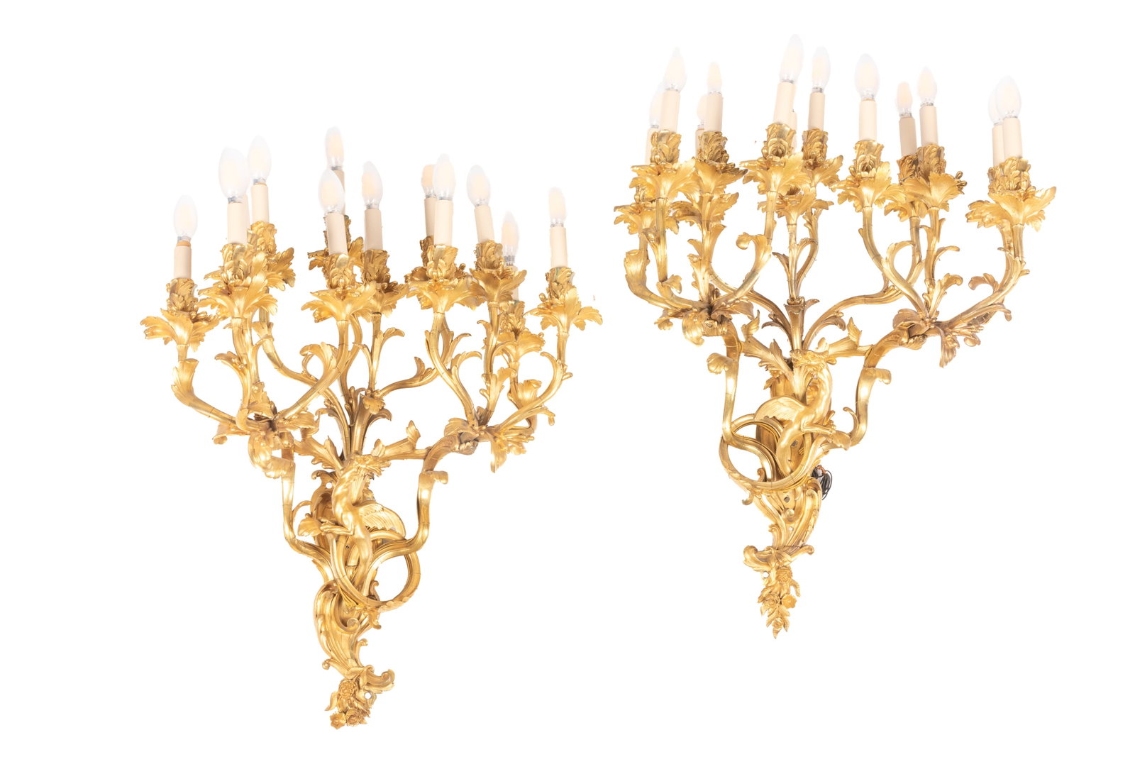 PAIR OF LARGE FRENCH ORMOLU WALL SCONCES (1 of 6)