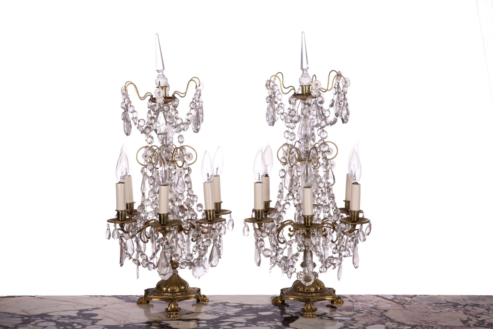 PAIR OF CUT GLASS GIRANDOLE TABLE LAMPS (1 of 2)