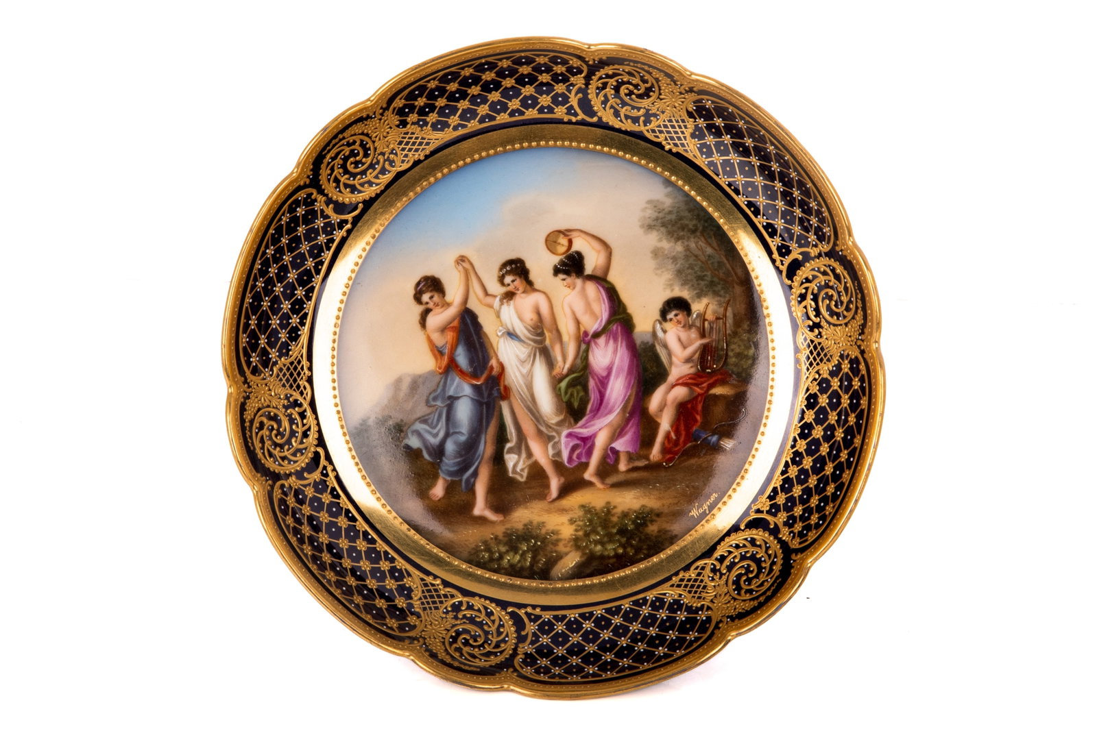 HAND PAINTED VIENNA PORCELAIN FOOTED BOWL (1 of 6)