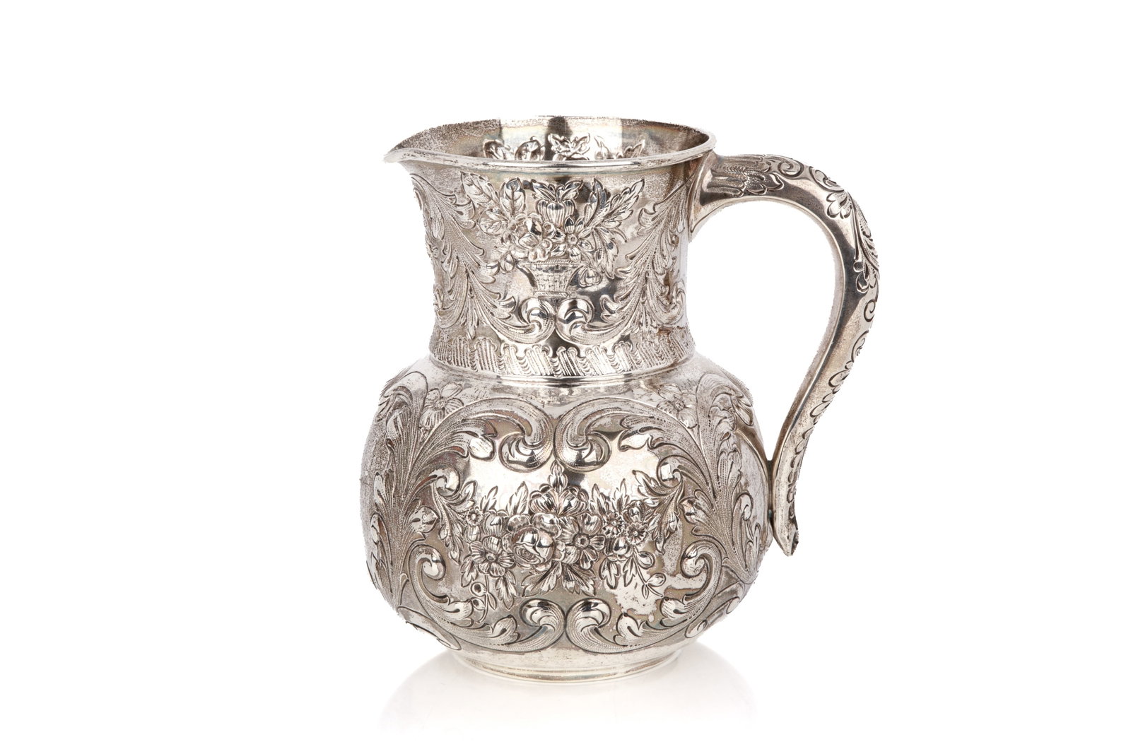 ENGLISH REPOUSSE SILVER WATER PITCHER, 630g (1 of 5)