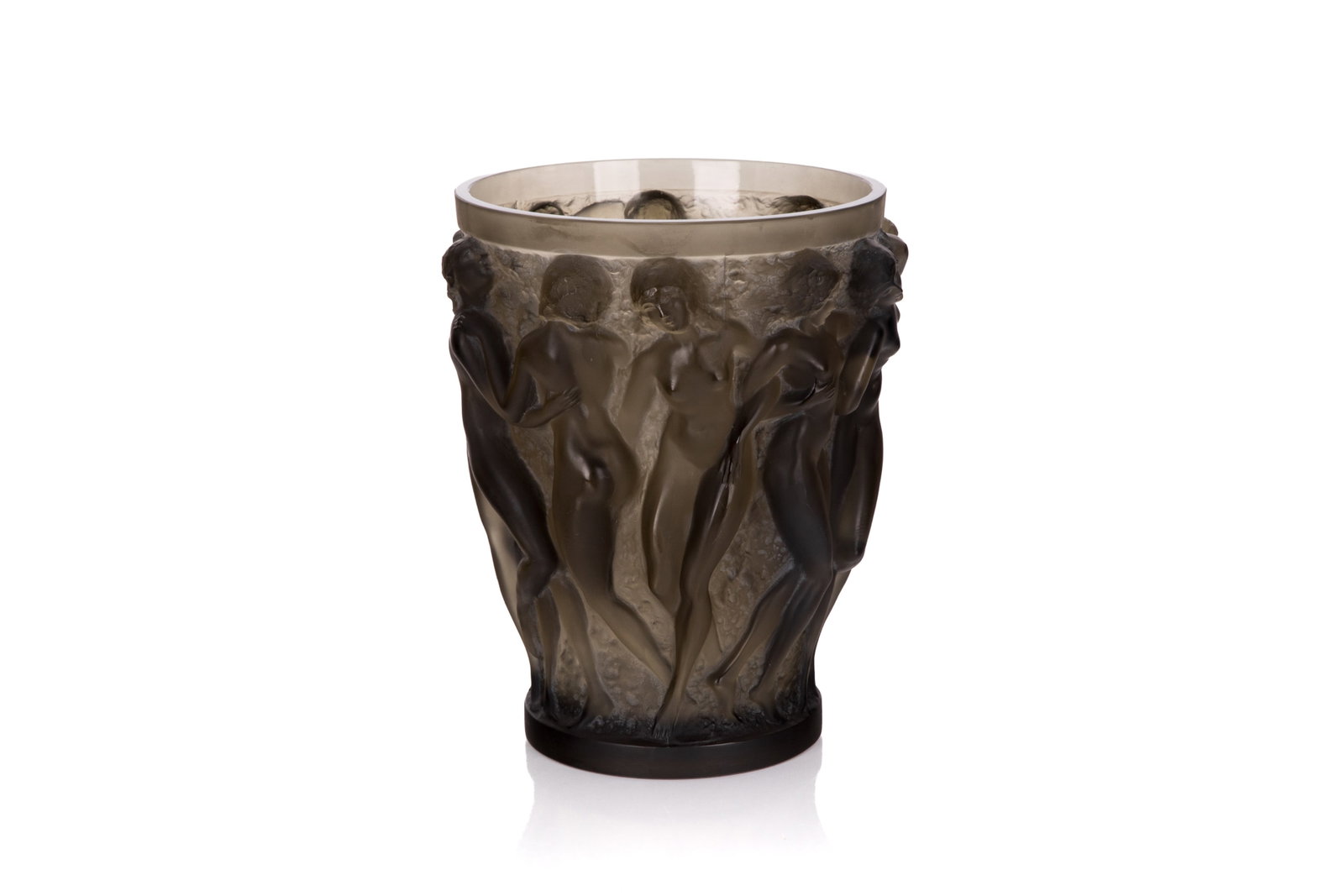 LALIQUE GREY FROSTED GLASS 'BACCHANTES' VASE (1 of 4)