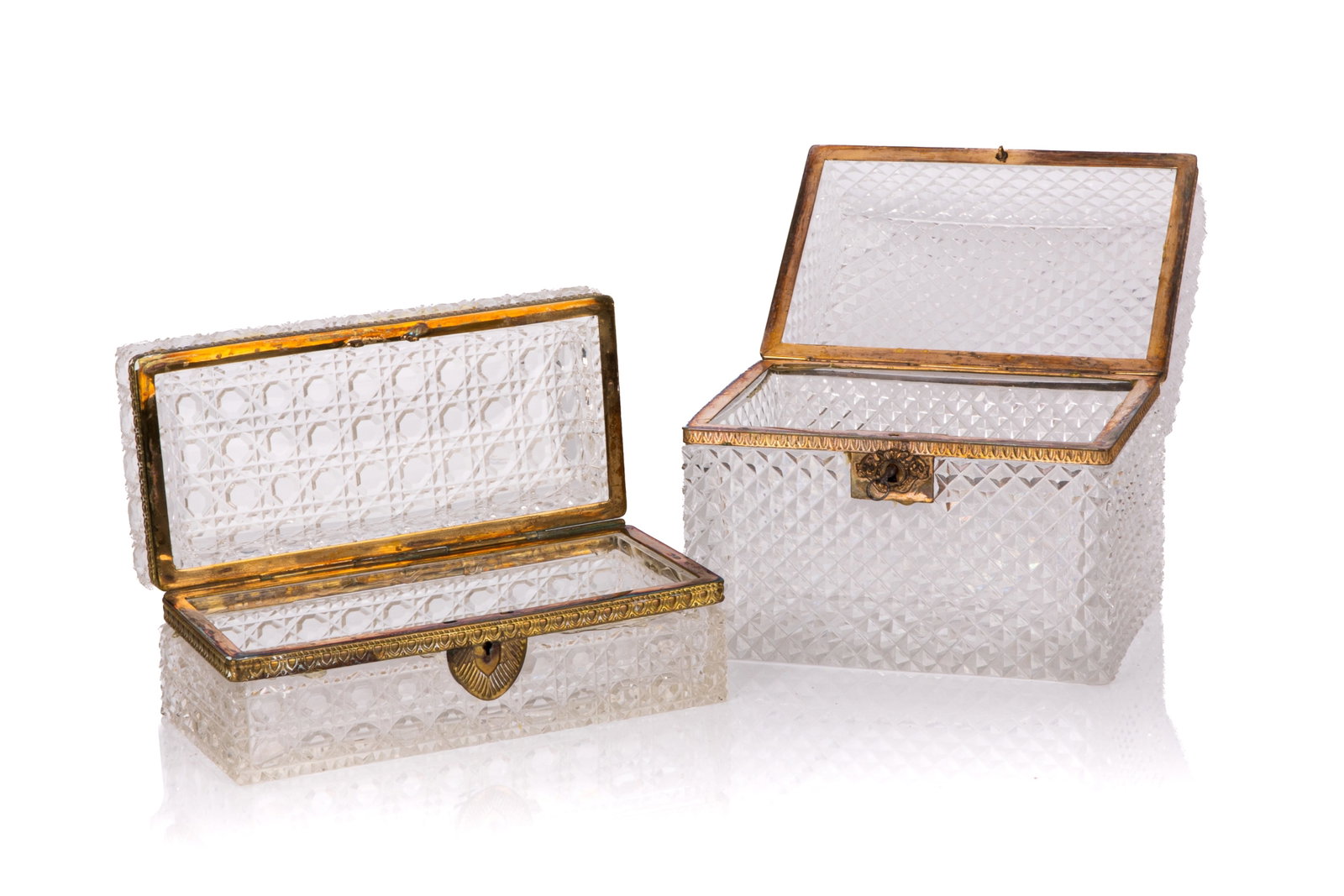 TWO CUT GLASS CASKET BOXES - 2