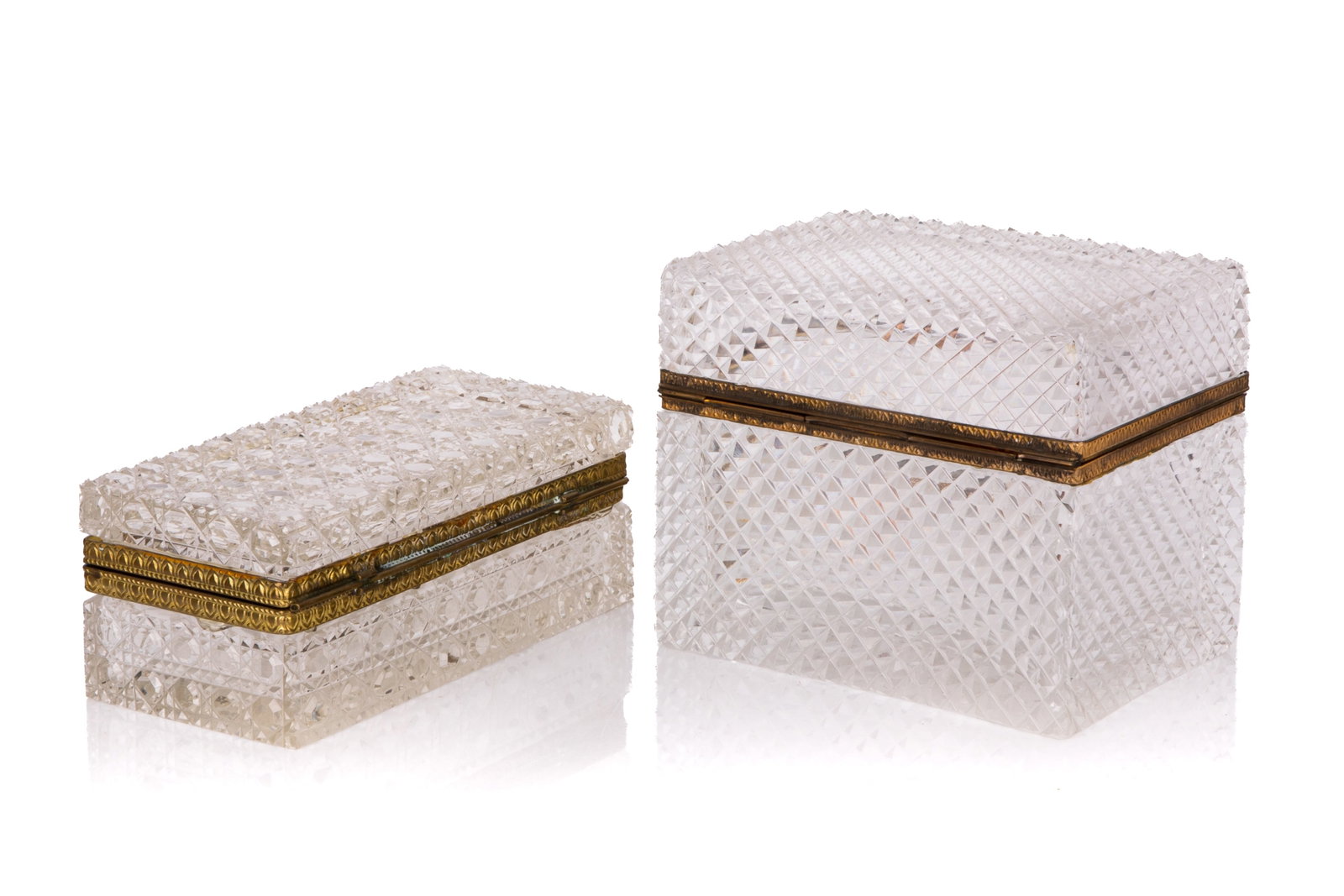 TWO CUT GLASS CASKET BOXES - 3