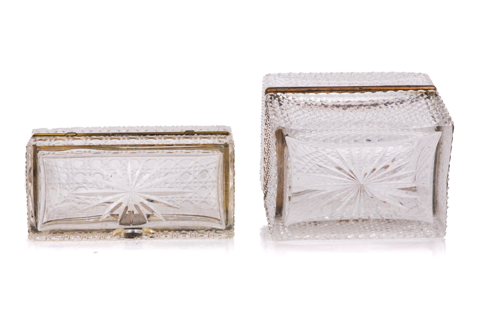 TWO CUT GLASS CASKET BOXES - 4