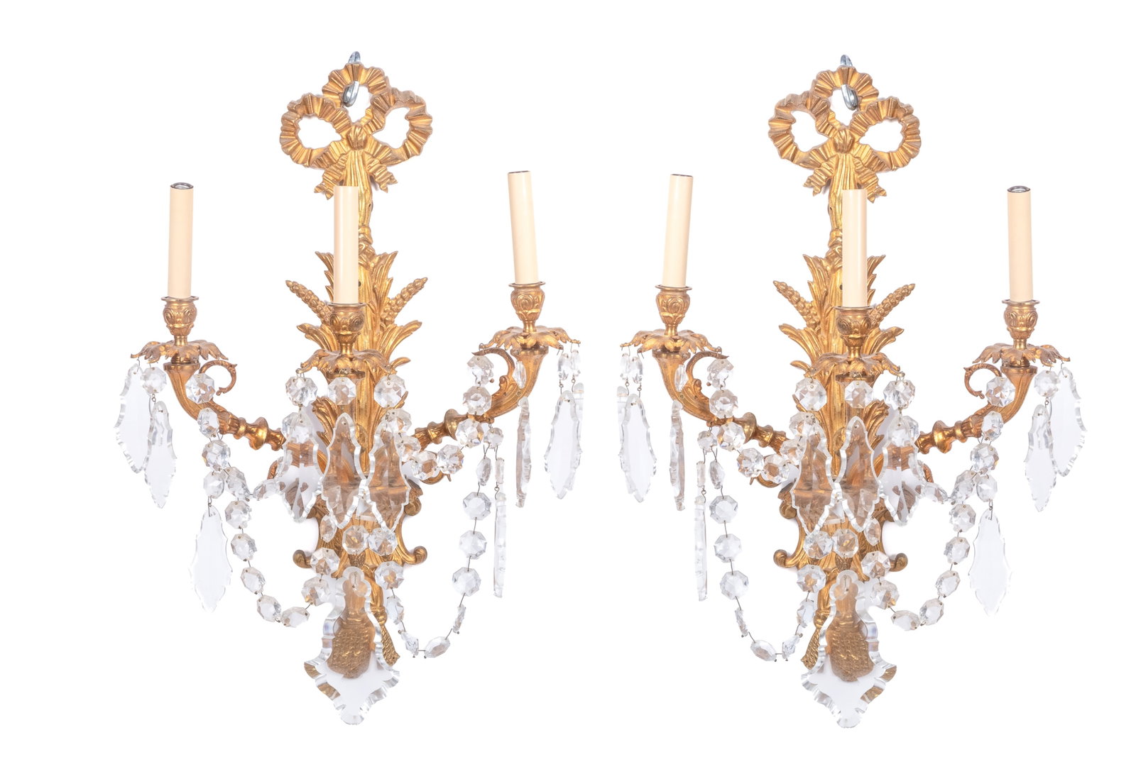 PAIR OF CUT GLASS & BRONZE WALL SCONCES (1 of 2)