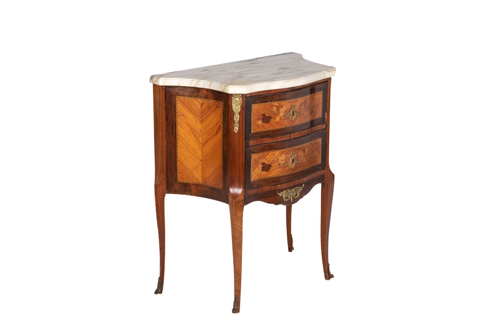 MARBLE TOP TWO-DRAWER SIDE TABLE COMMODE (1 of 8)