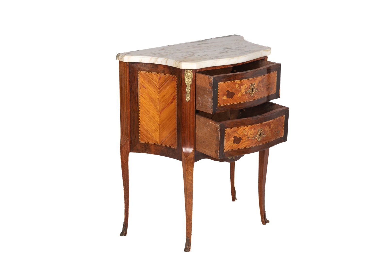MARBLE TOP TWO-DRAWER SIDE TABLE COMMODE - 3