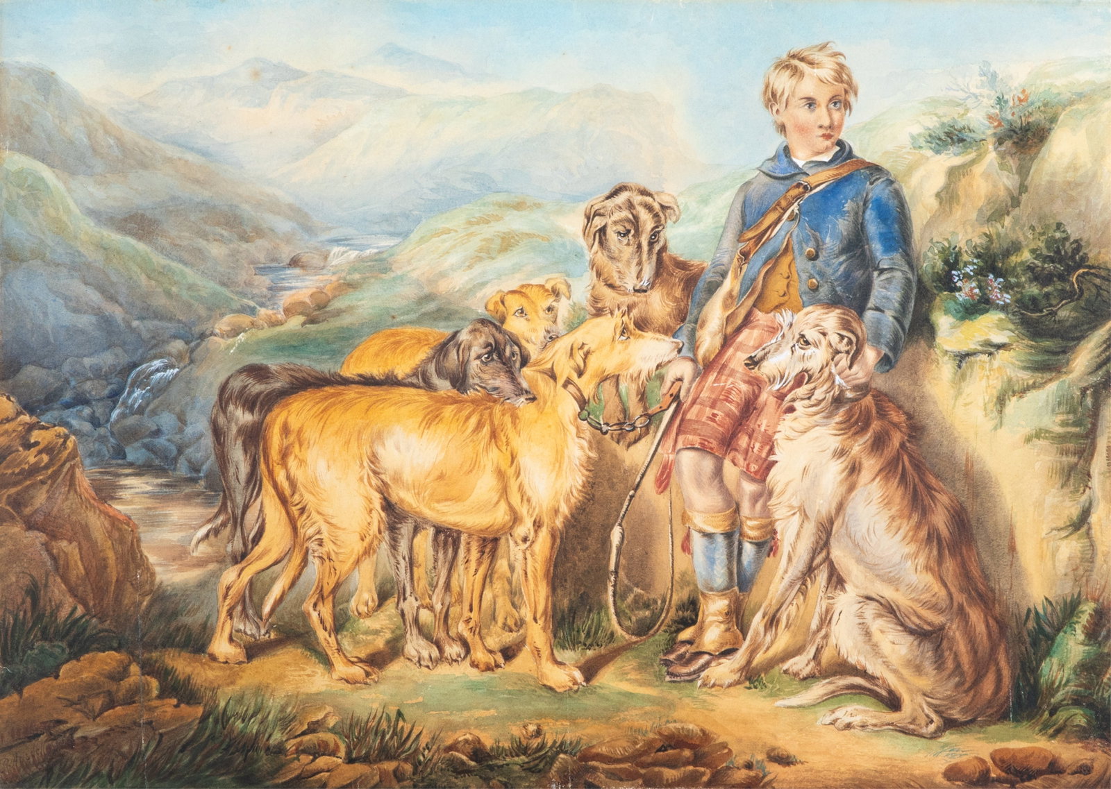 RICHARD ANDSELL (English, 1815-1885): Wolfhounds Watercolour Signed bottom left Sight measurements: H. 13 3/4" x W. 19 1/2"