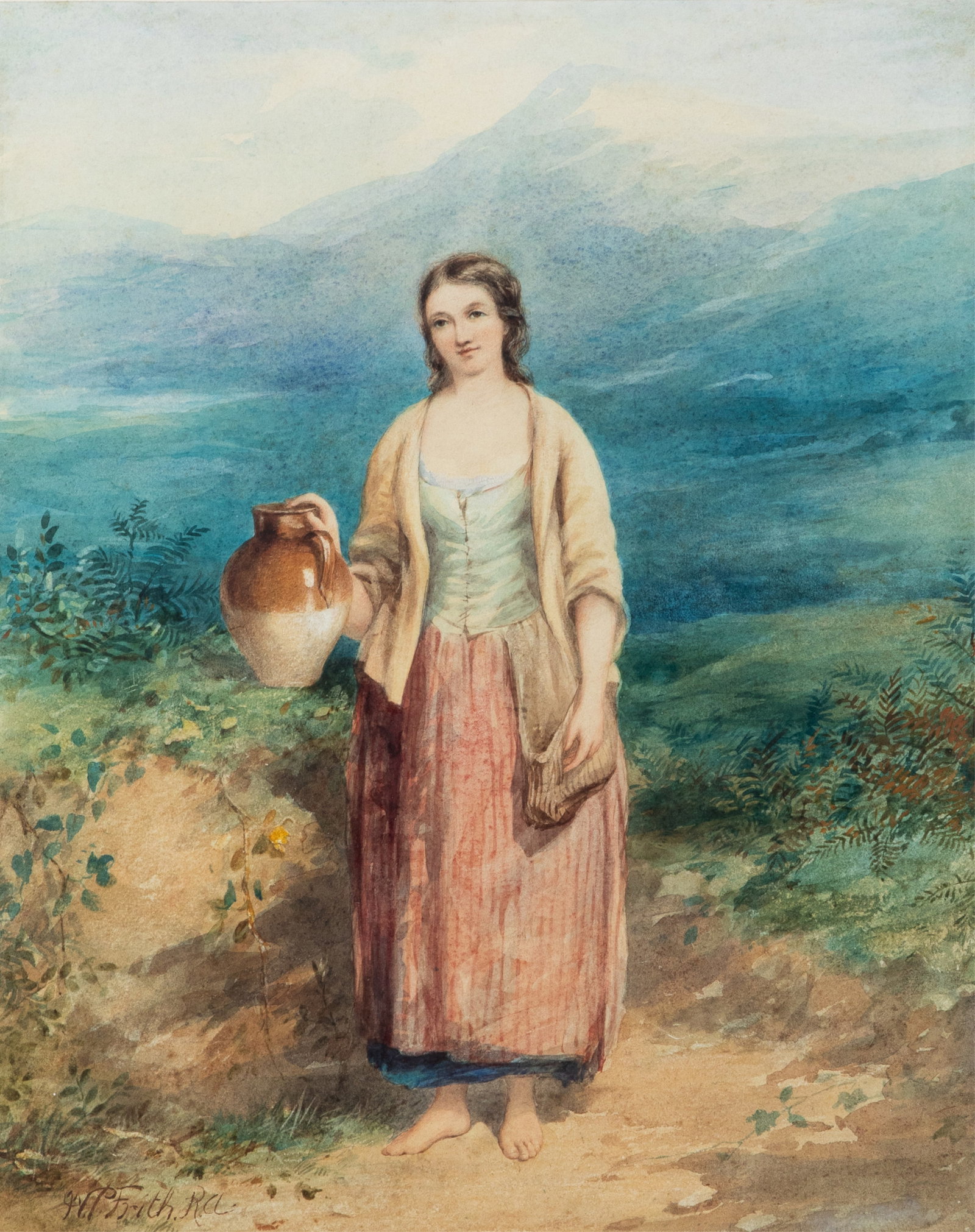 WILLIAM POWELL FRITH (English 1819-1909): Woman with Water Pail Watercolour H. 15in x W. 11 3/4in