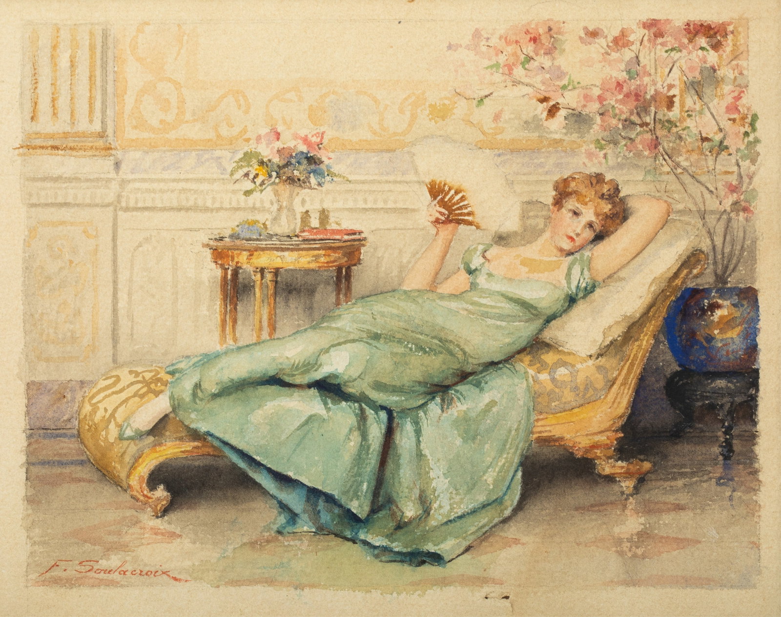 CHARLES SOULACROIX (French, 1825-1889): Lady at Rest Watercolour on James Whatman wove paper Signed bottom left 8" x 10"
