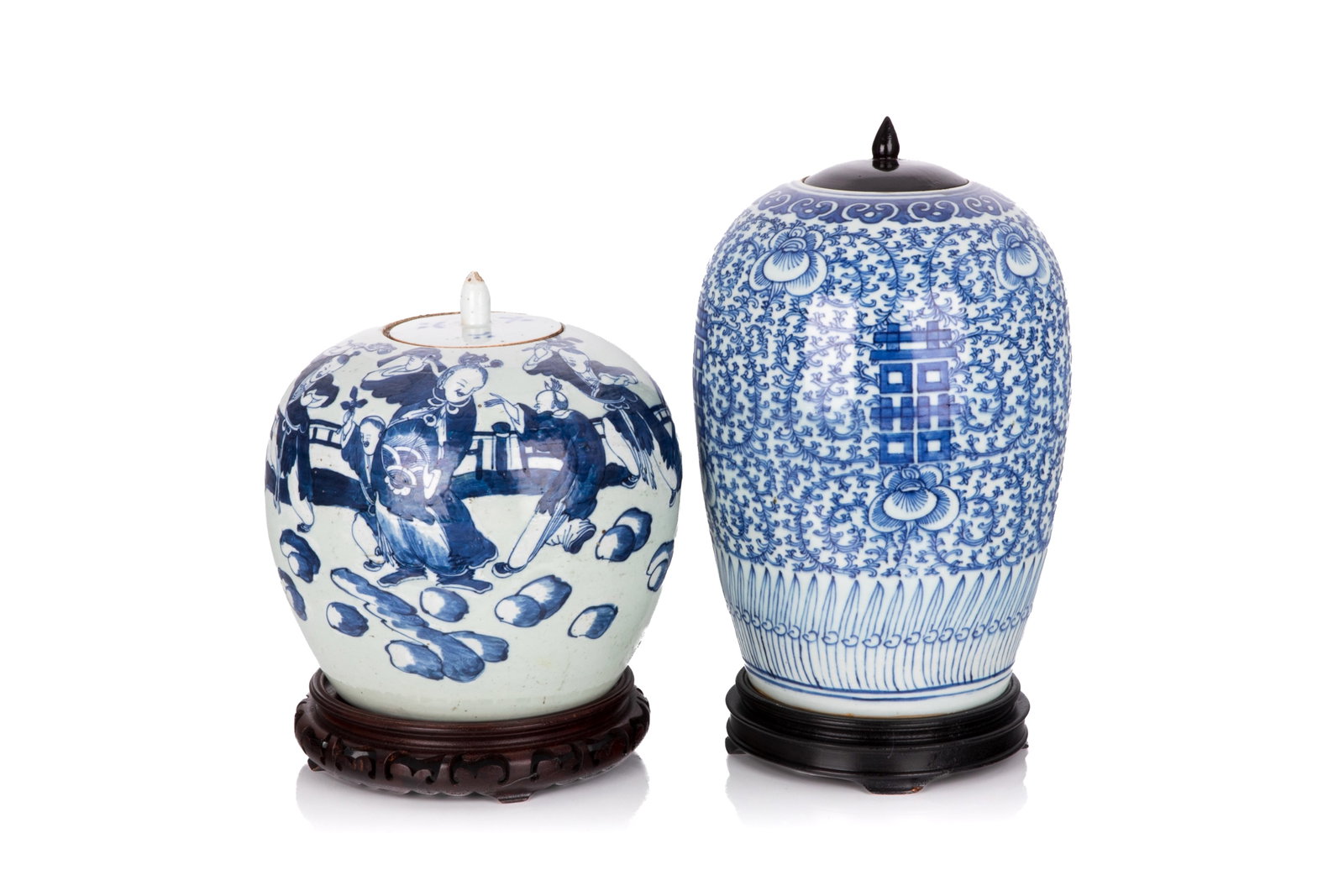 TWO CHINESE BLUE AND WHITE LIDDED JARS (1 of 3)