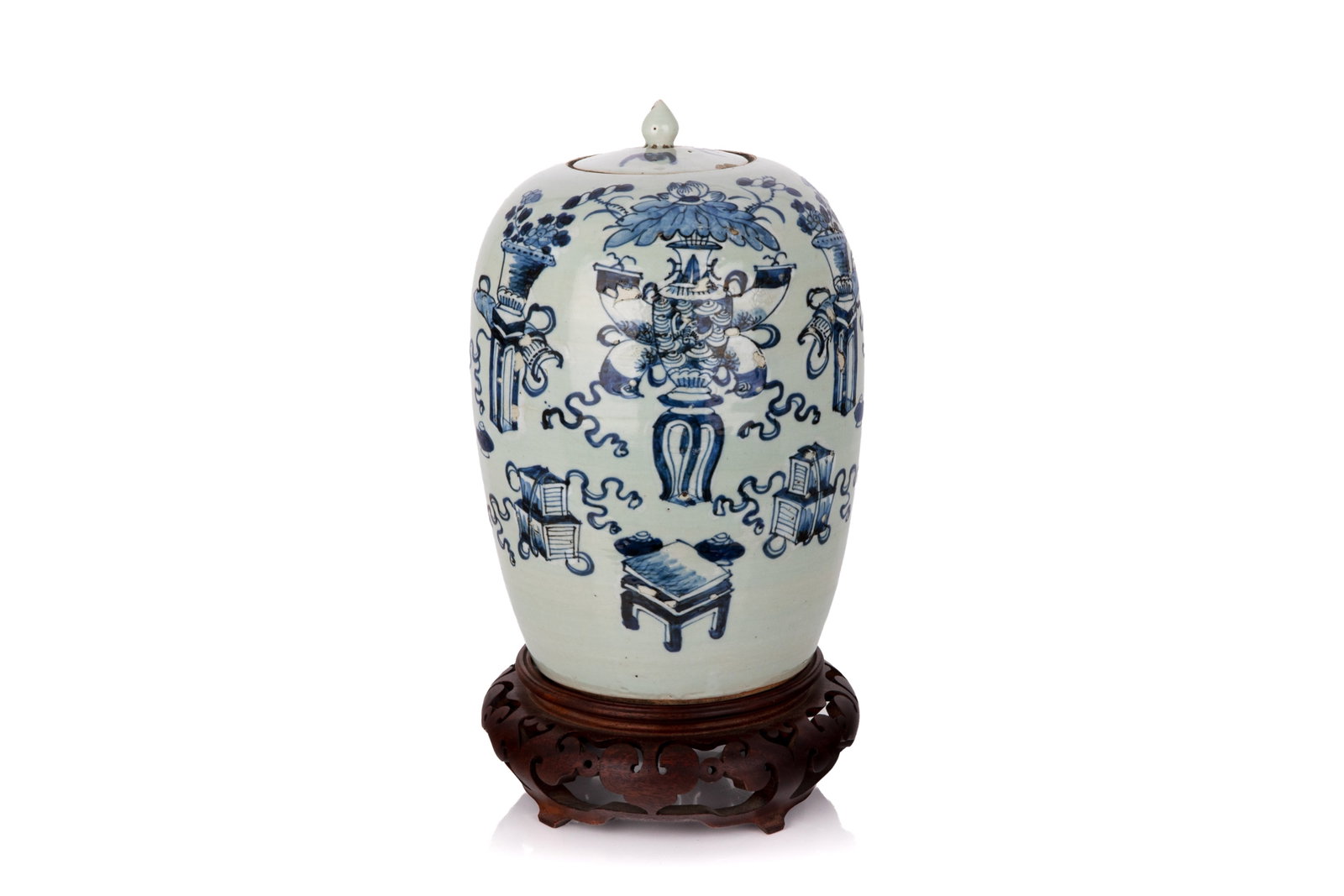 CHINESE BLUE & WHITE PORCELAIN COVERED JAR (1 of 3)