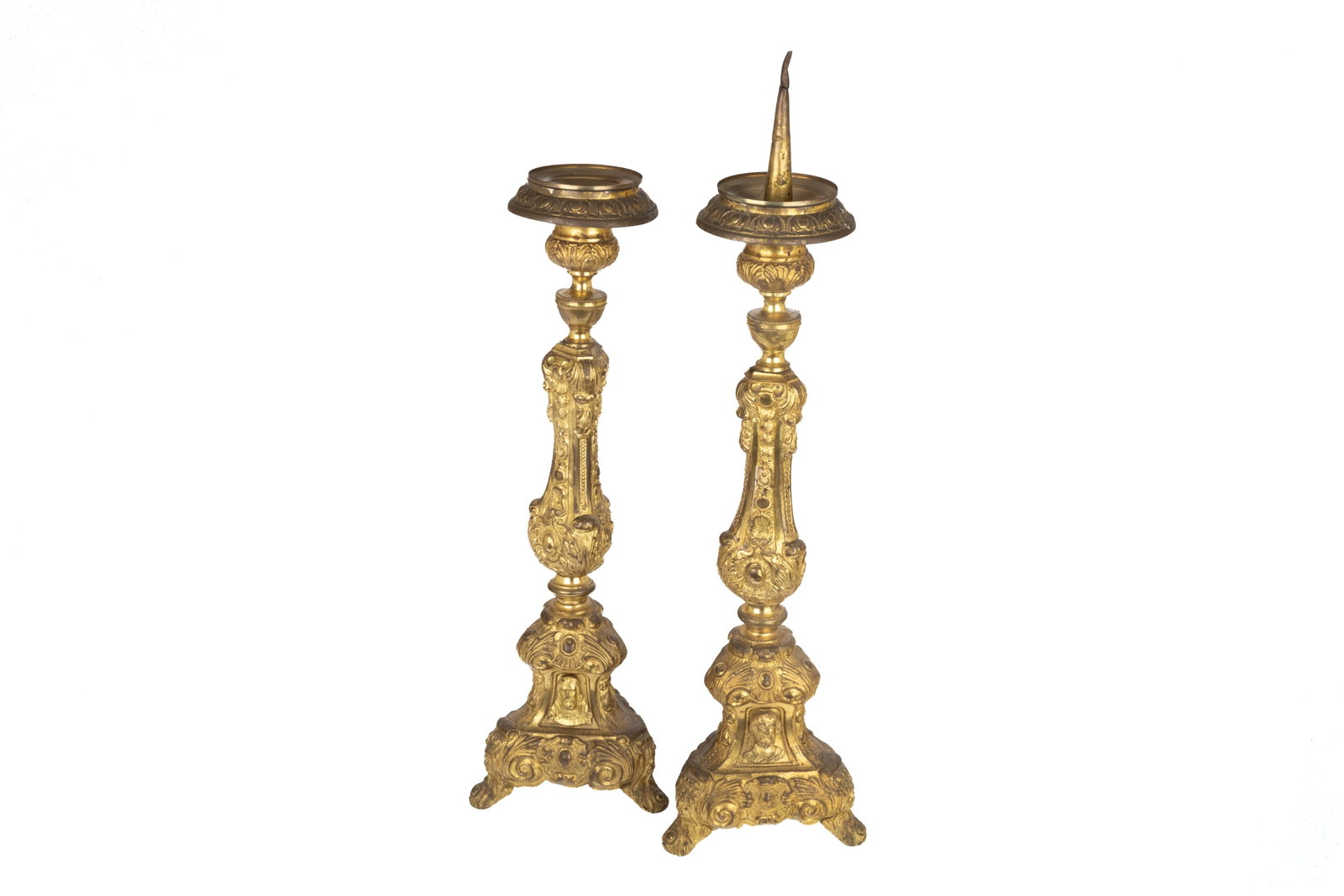 PAIR OF ANTIQUE BRASS ALTER CANDLE PRICKETS (1 of 4)