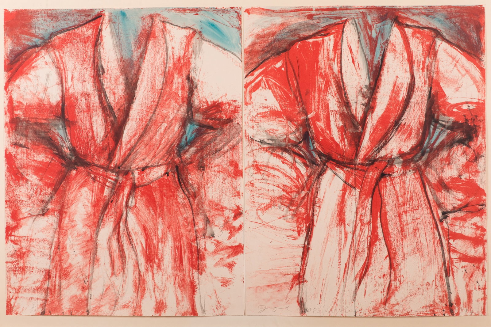 JIM DINE (American 1935-): Colorado Robes Diptych Two hand coloured Lithographs with scraping Signed, dated 1983 (Watercolor) Lower left Edition 5/10 H 64in x L 43in Provenance: Evelyn Aimis Fine Art Gallery, Toronto