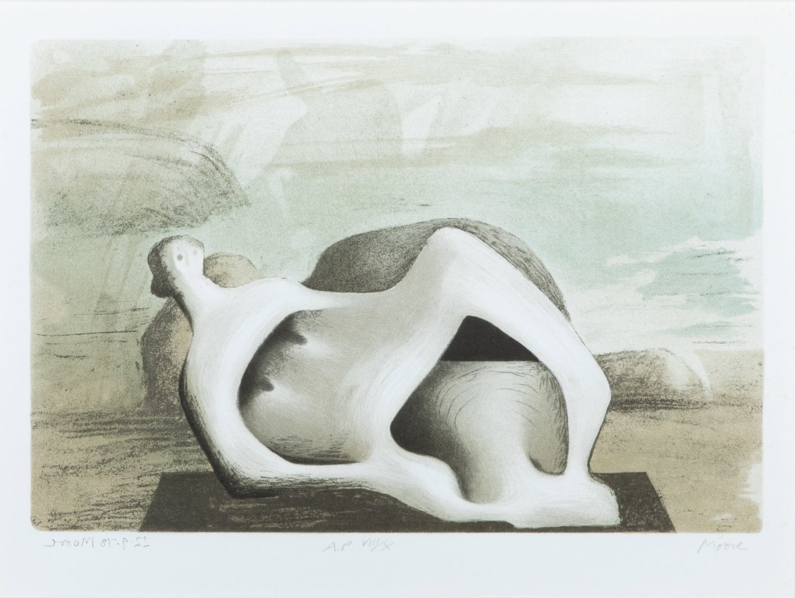 HENRY MOORE (English, 1898-1986): Reclining Figure (1978) Artist's Proof VIII/X Signed & dated backwards lower left Signed frontwards lower right Sight H. 11 1/2in x W. 15 1/4in (29.2cm x 38.7cm)