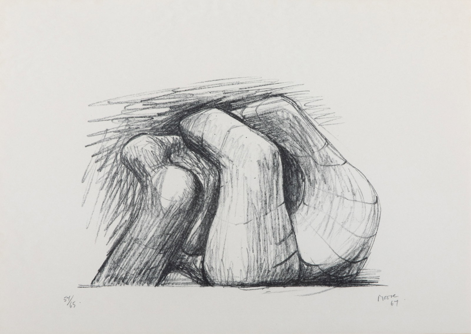 HENRY MOORE (English, 1898-1986): "Two Forms" (1967) Lithograph, no. 54/65 Signed and dated lower right Sigh H. 13 1/4in x W. 18 1/2in (34.8cm x 47cm)