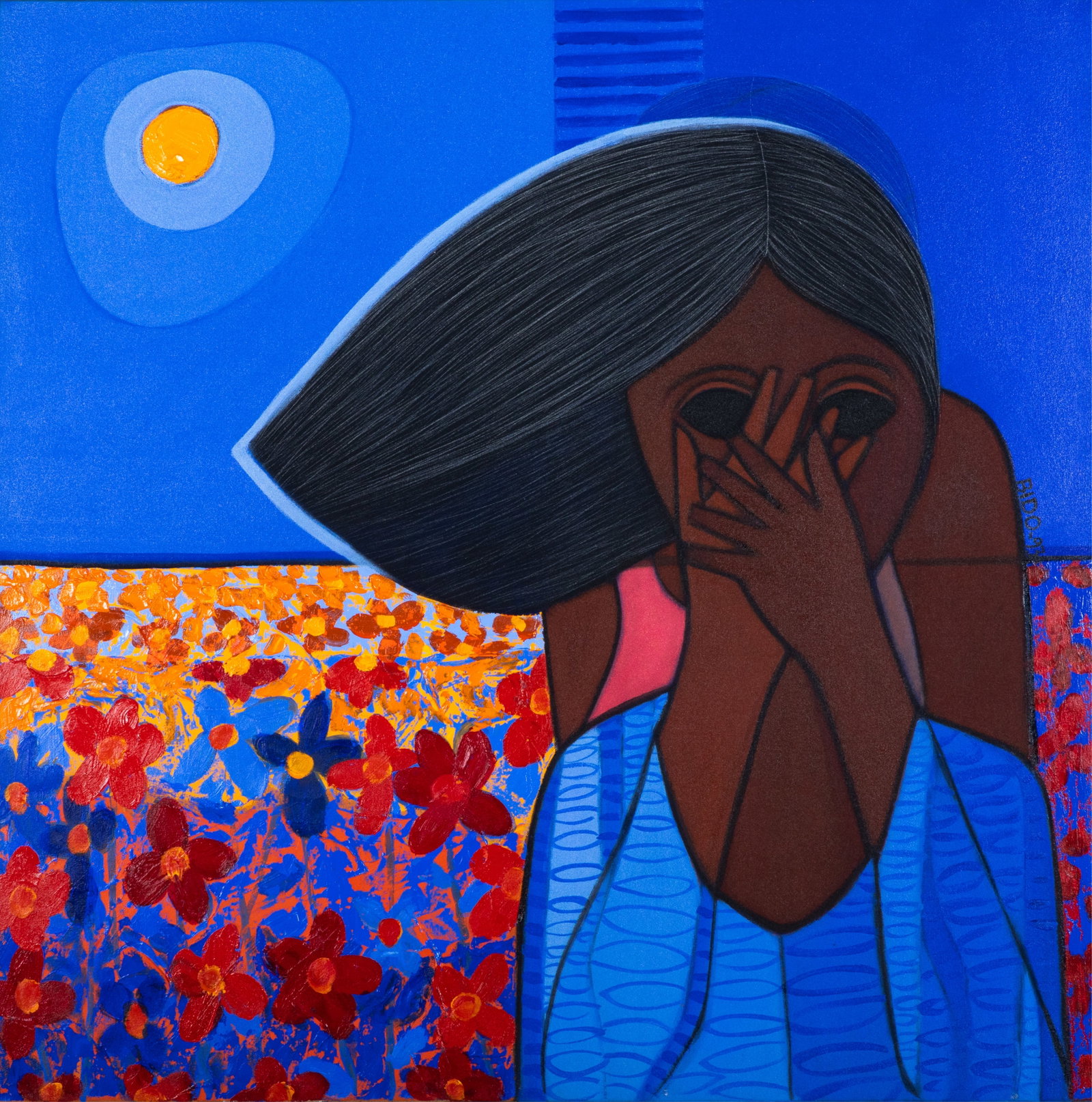 CANDIDO BIDO (Dominican, 1936-2011): La espera" (1993) Oil & acrylic on canvas Signed and dated center right Signed and dated to verso of canvas H. 40" x W. 40