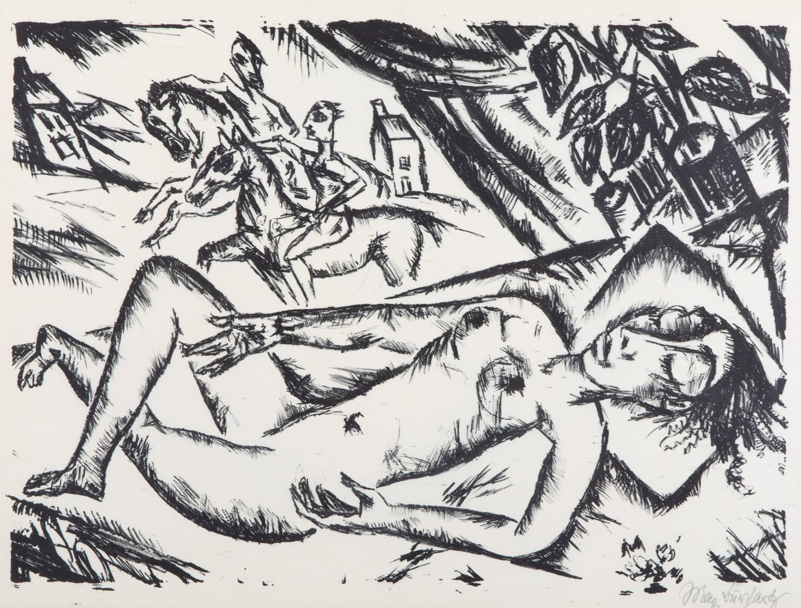 MAX BURCHARTZ (German, 1887-1961): Schlafende Frau" (1919) Lithograph Edition of 125 Signed in pencil bottom right H. 10" x W. 14