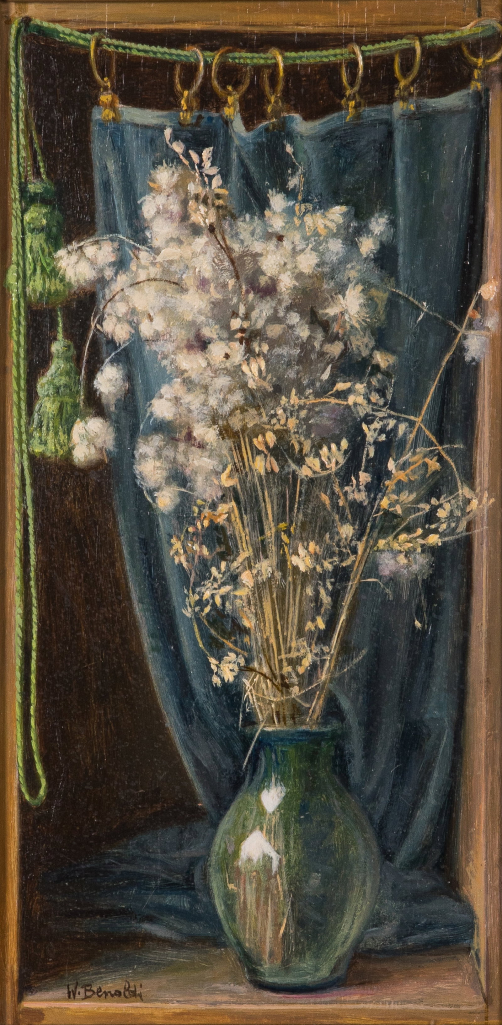 WALTER BENOLDI (Italian, 1914-1985): Still life with flowers Oil on wood Signed bottom left H. 12" x W. 6"